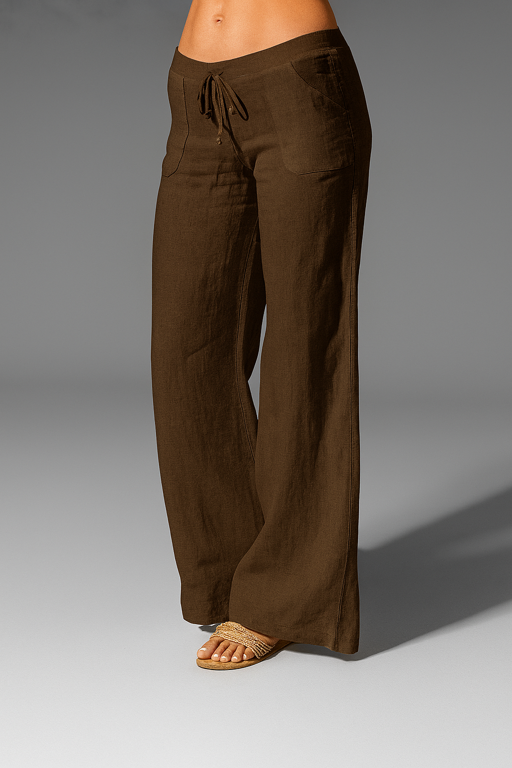 Women's wide-leg linen trousers with an elastic waist