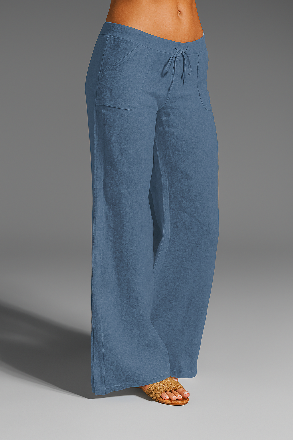 Women's wide-leg linen trousers with an elastic waist