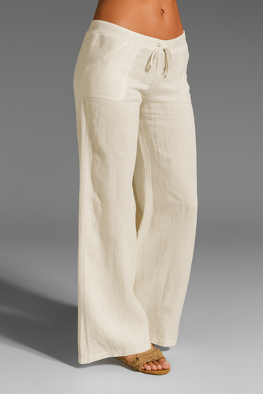 Women's wide-leg linen trousers with an elastic waist