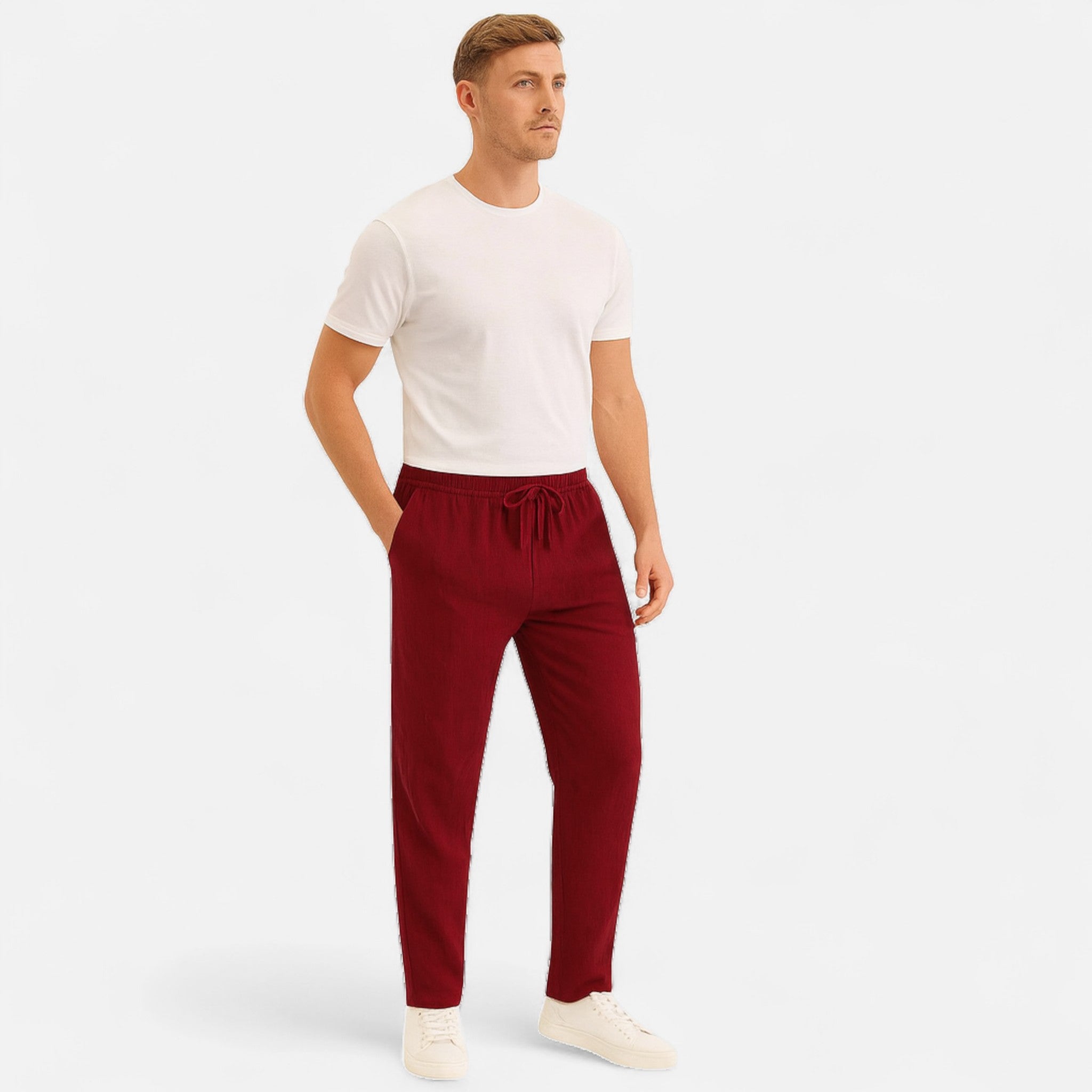 Veroux Mode | Men’s Slim Fit Linen Trousers – Streamlined Elegance, Cool Precision