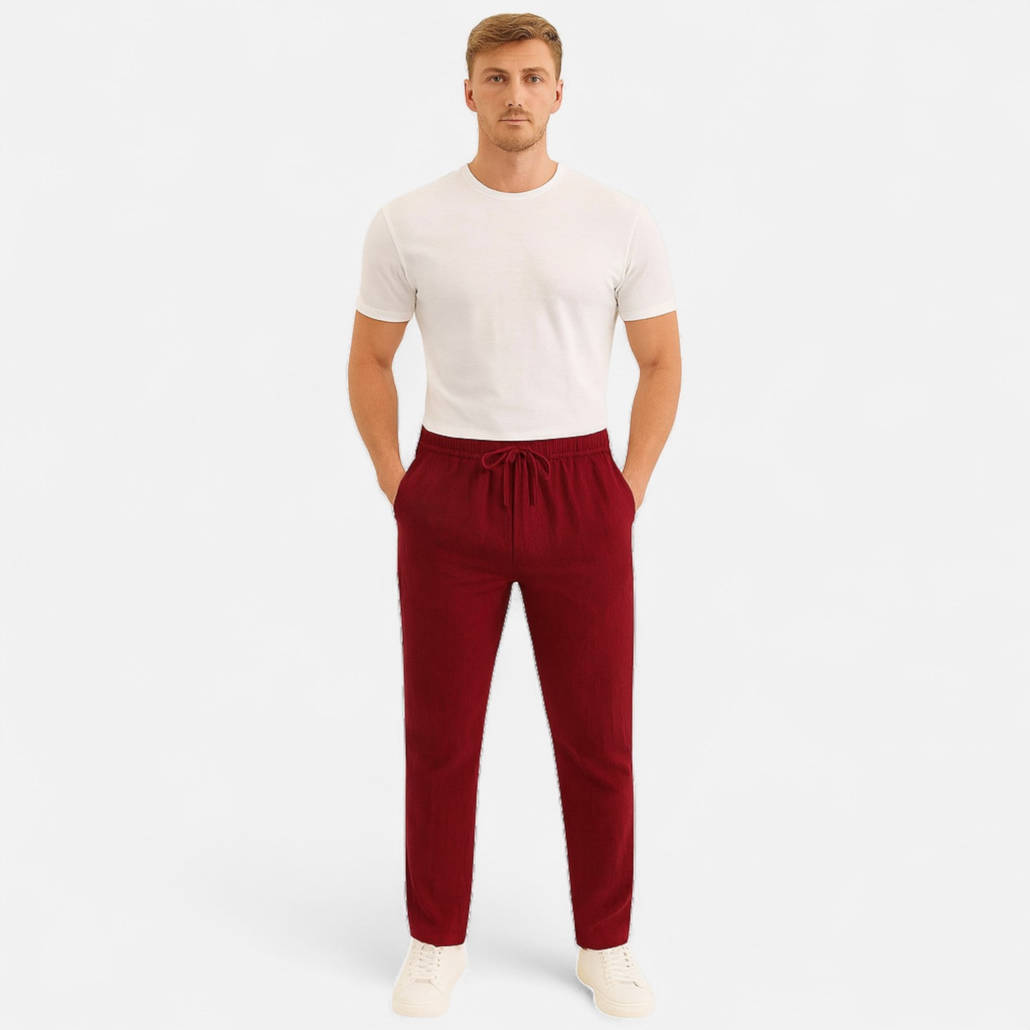 Veroux Mode | Men’s Slim Fit Linen Trousers – Streamlined Elegance, Cool Precision