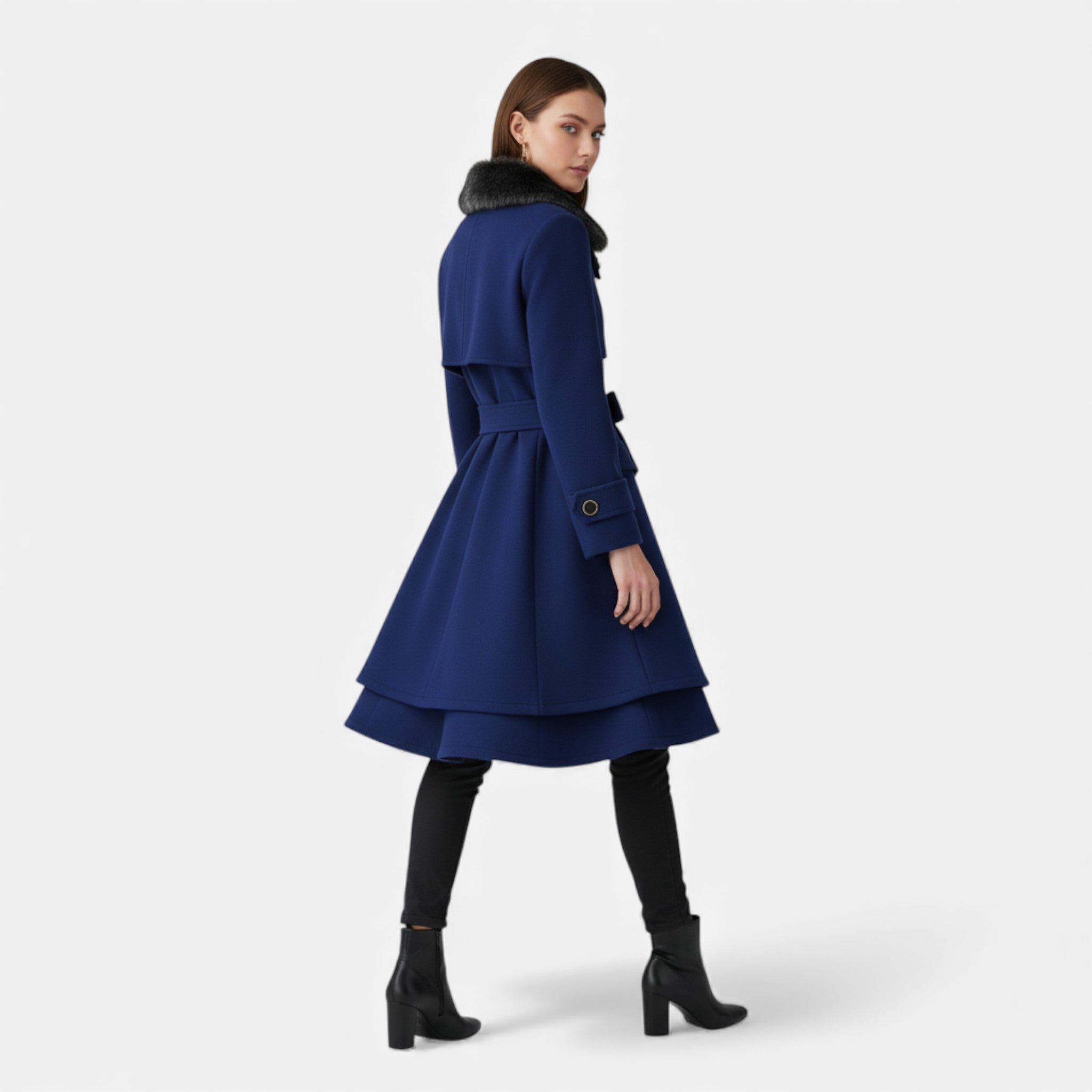 Veroux Mode | Women’s Double-Breasted Coat – Wool Blend Elegance