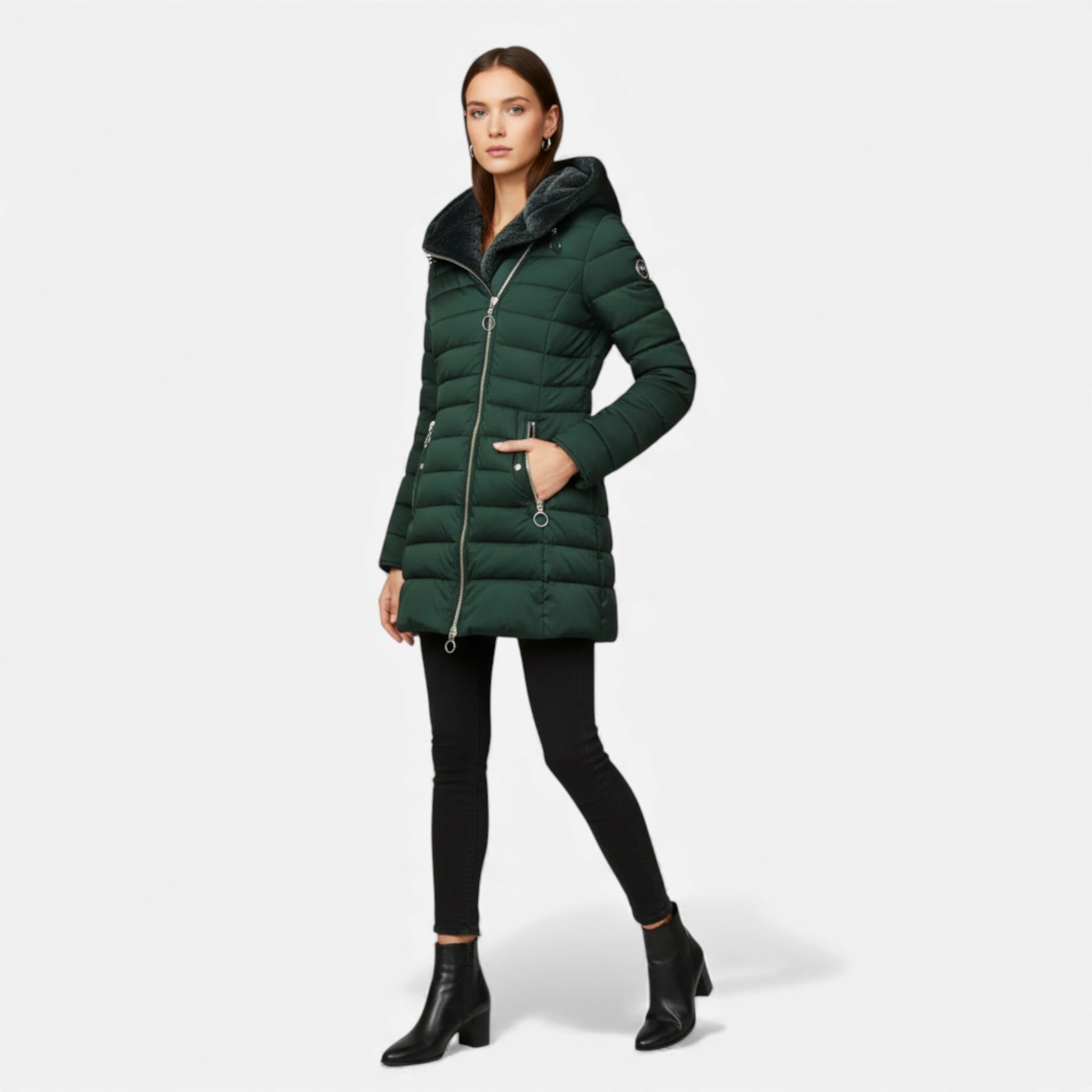 Veroux Mode | Women’s Fleece Puffer Jacket – Hooded Winter Elegance