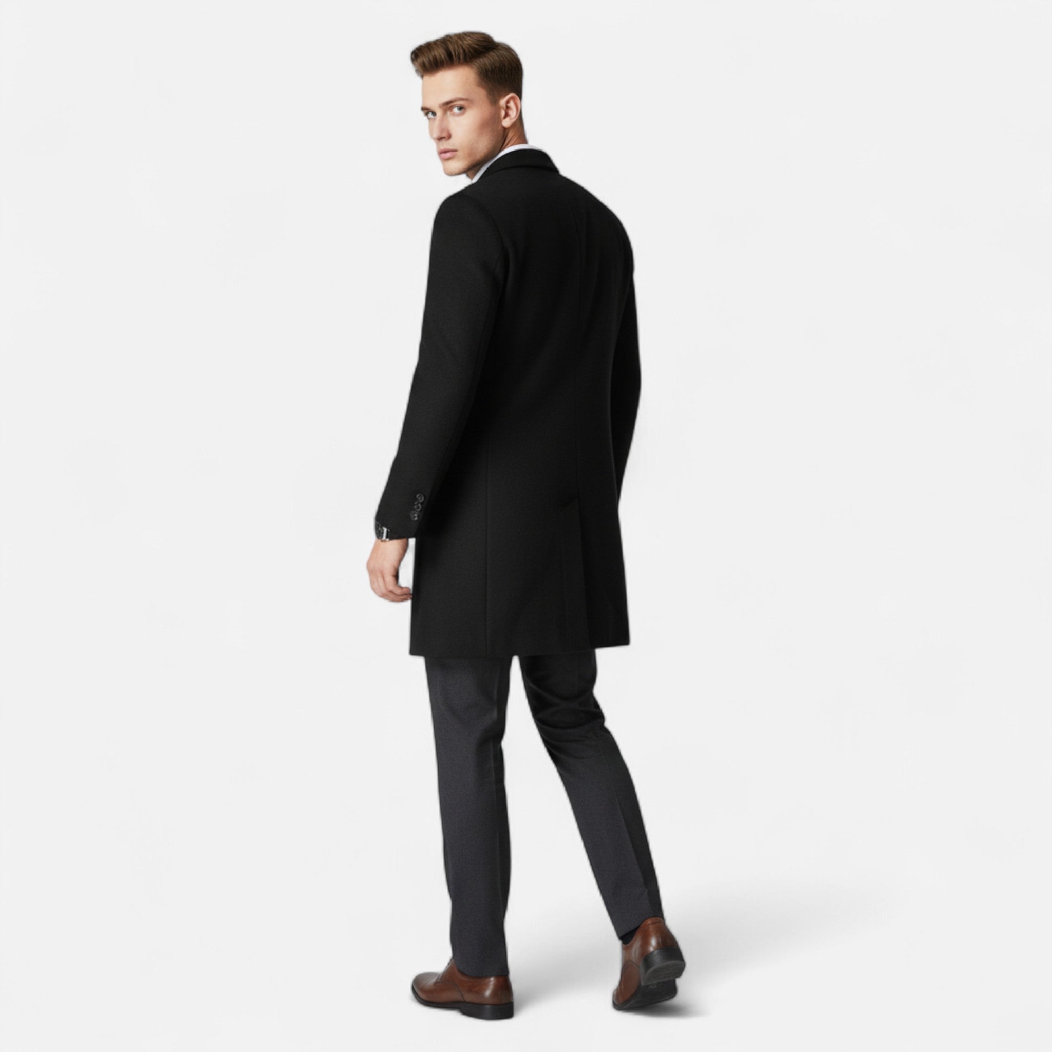 Veroux Mode | Men’s Wool Overcoat – Classic Tailored Elegance