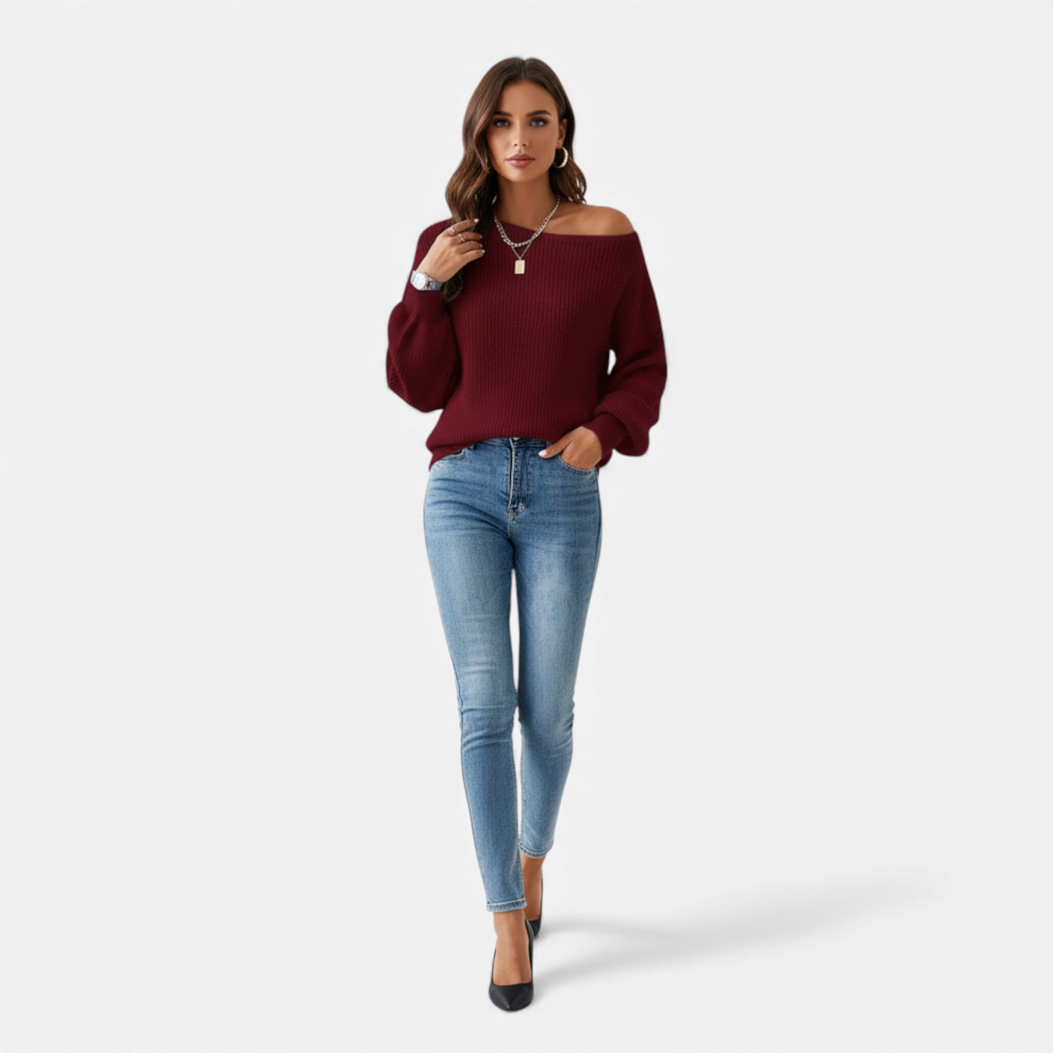 Veroux Mode | Women’s Off-Shoulder Jumper – Soft Knit Elegance