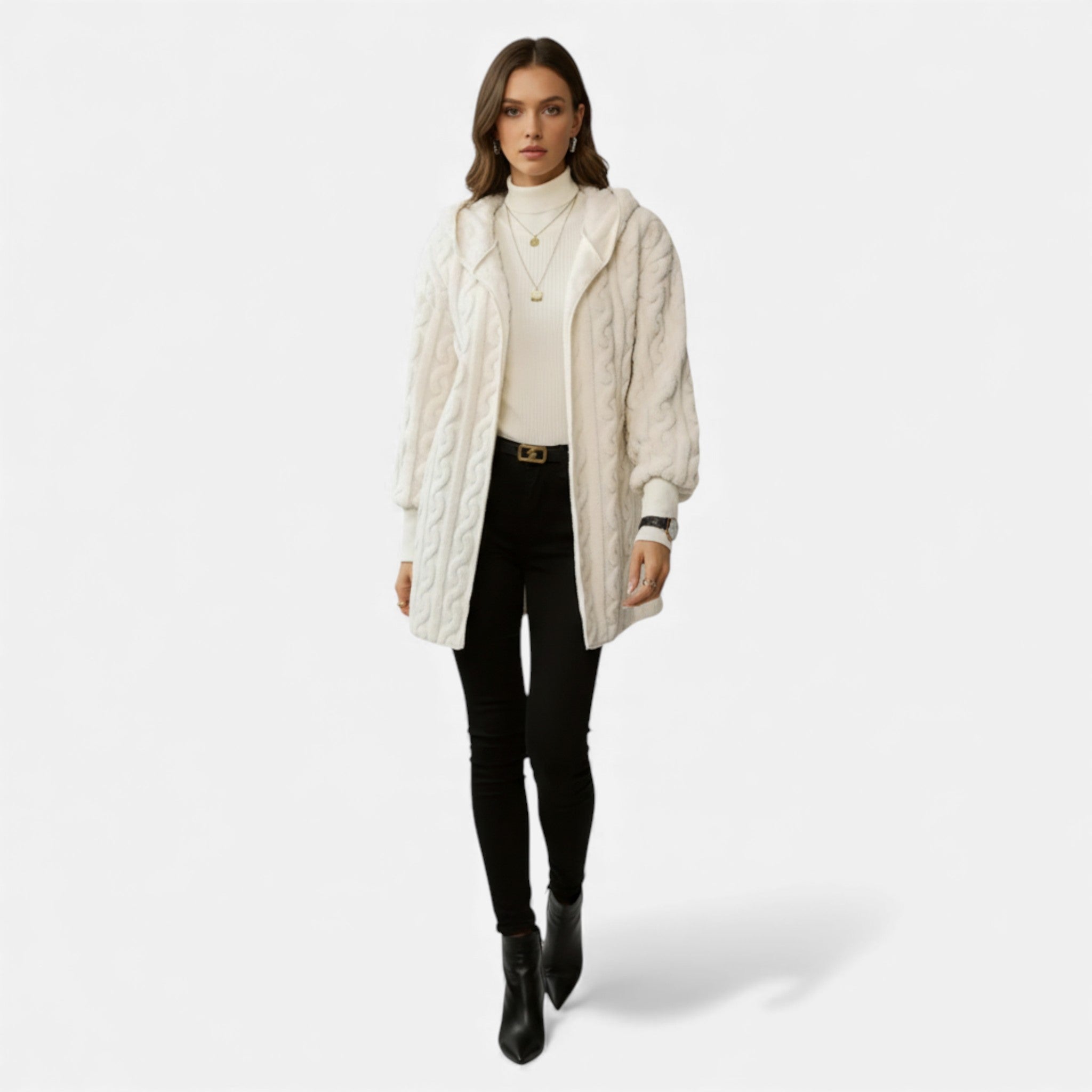 Veroux Mode | Women’s Fleece Coat – Cable-Knit Winter Comfort