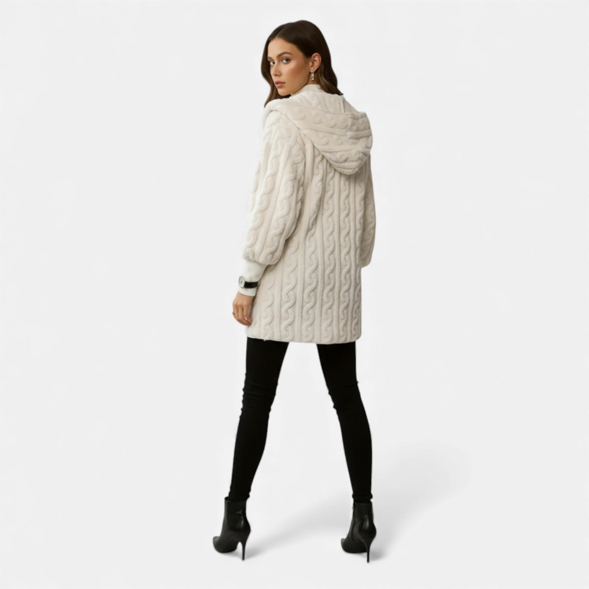 Veroux Mode | Women’s Fleece Coat – Cable-Knit Winter Comfort