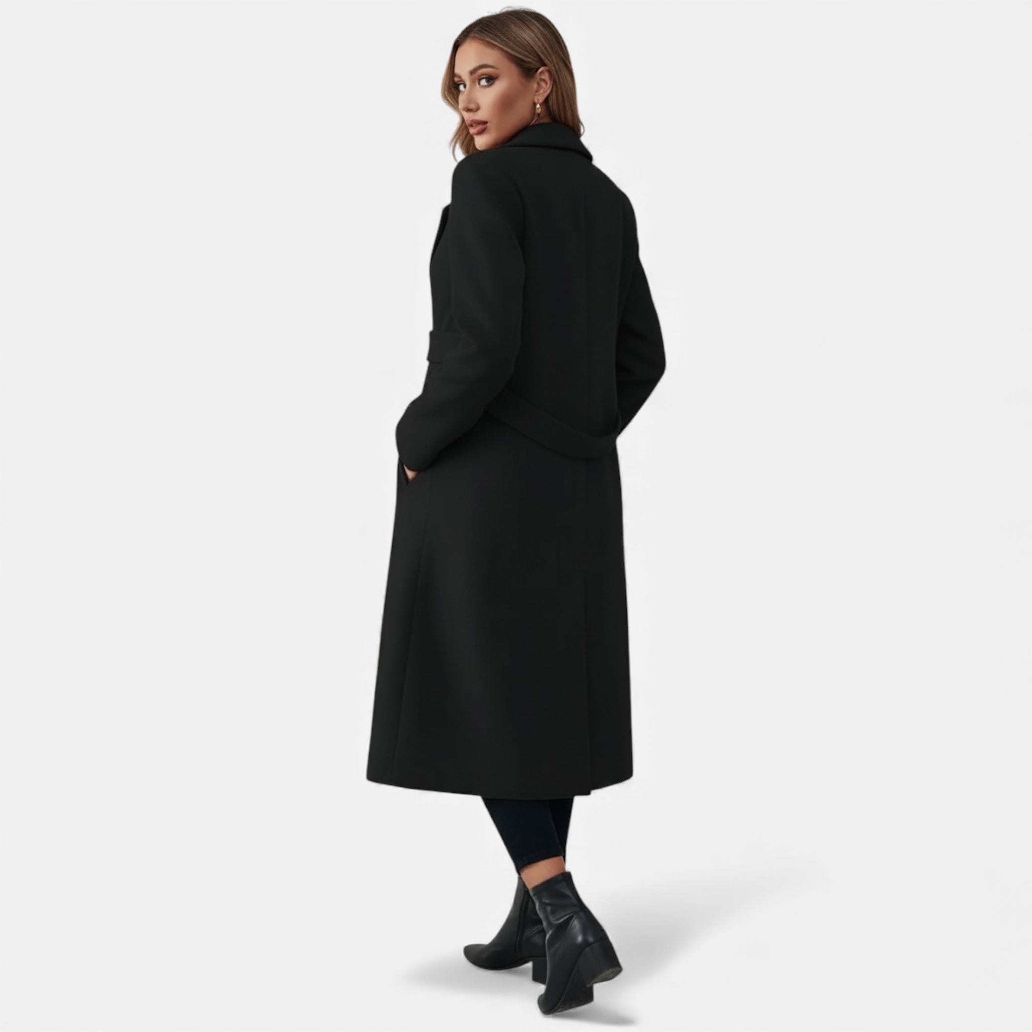 Veroux Mode | Women’s Tweed Coat – Long Belted Elegance