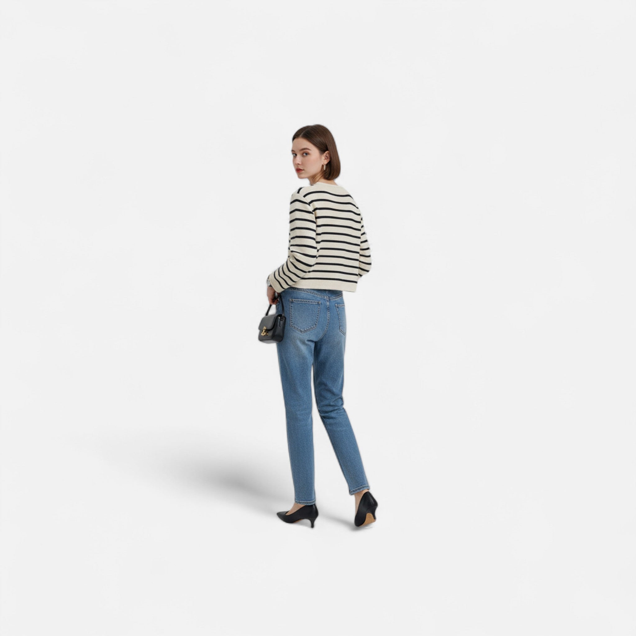 Veroux Mode | Women’s Cardigan – Striped Knit O-Neck Elegance