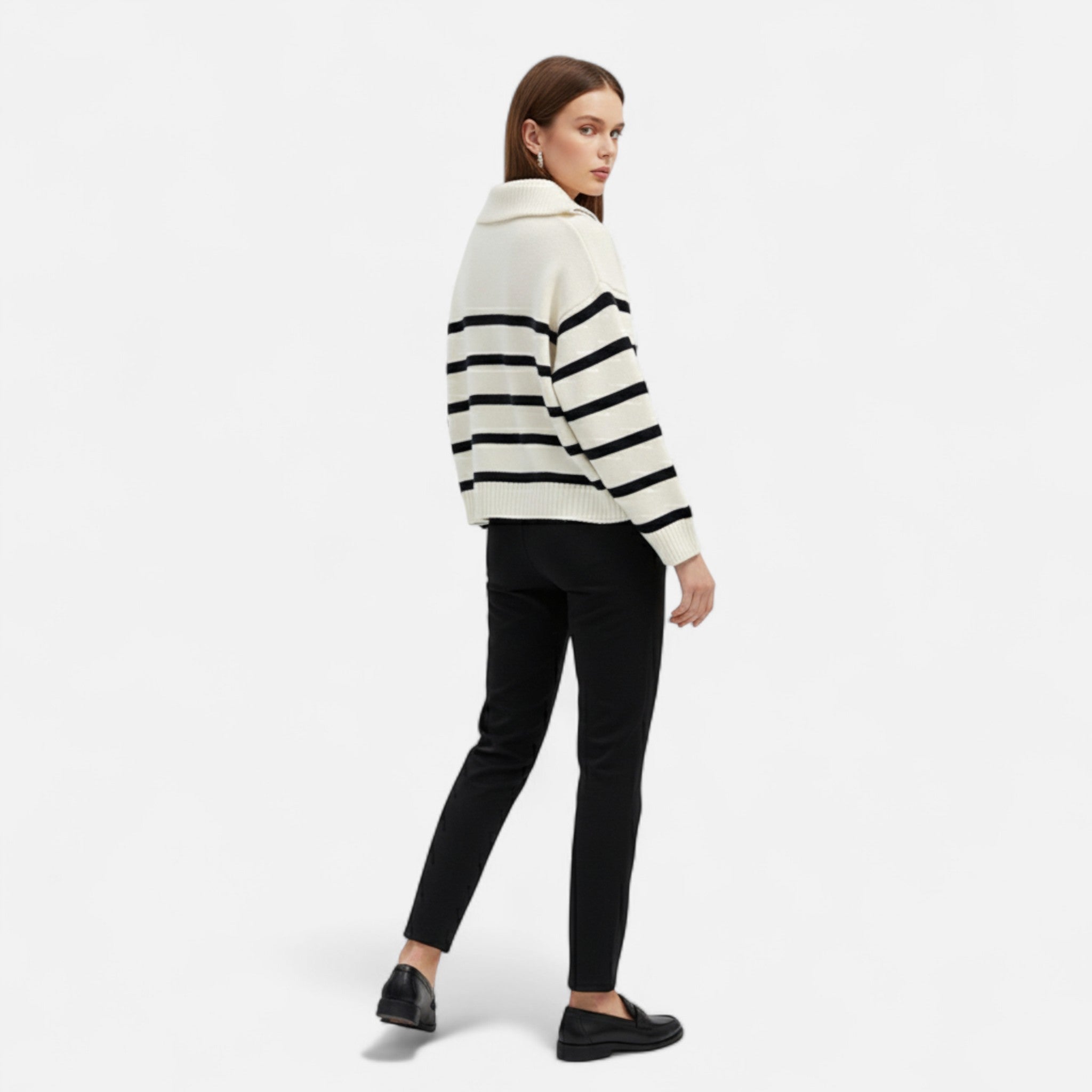 Veroux Mode | Women’s Striped Zip-Collar Sweater