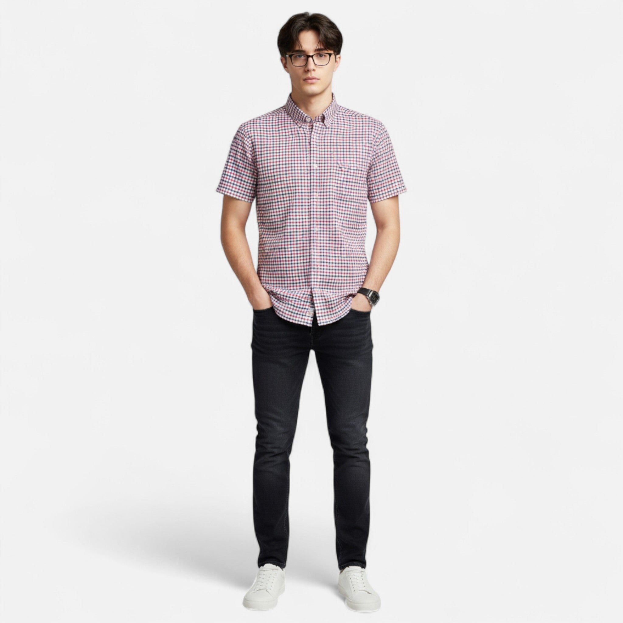 Veroux Mode | Men’s Oxford Cotton Short-Sleeve Shirt