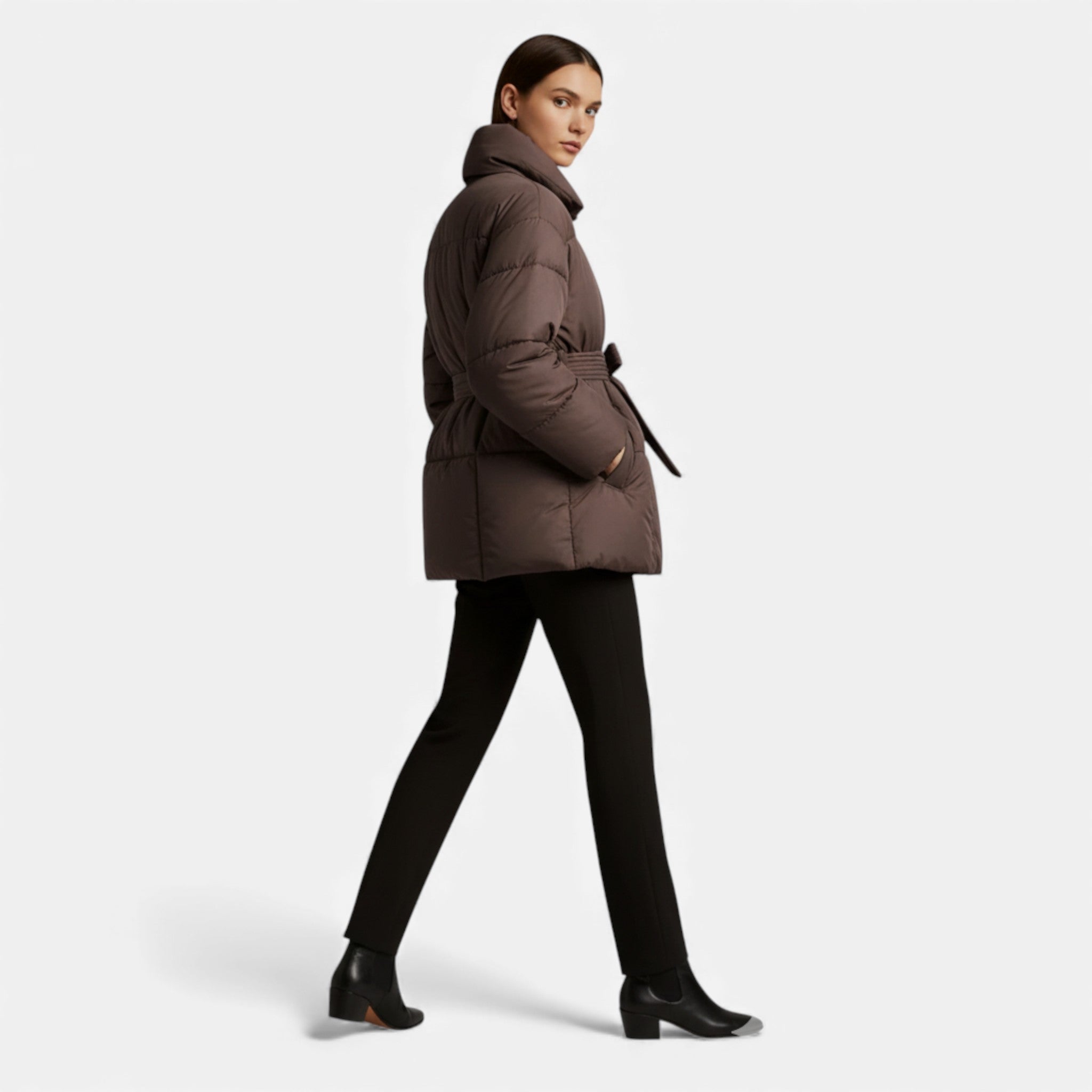 Veroux Mode | Women’s Puffer Jacket – Belted Winter Elegance