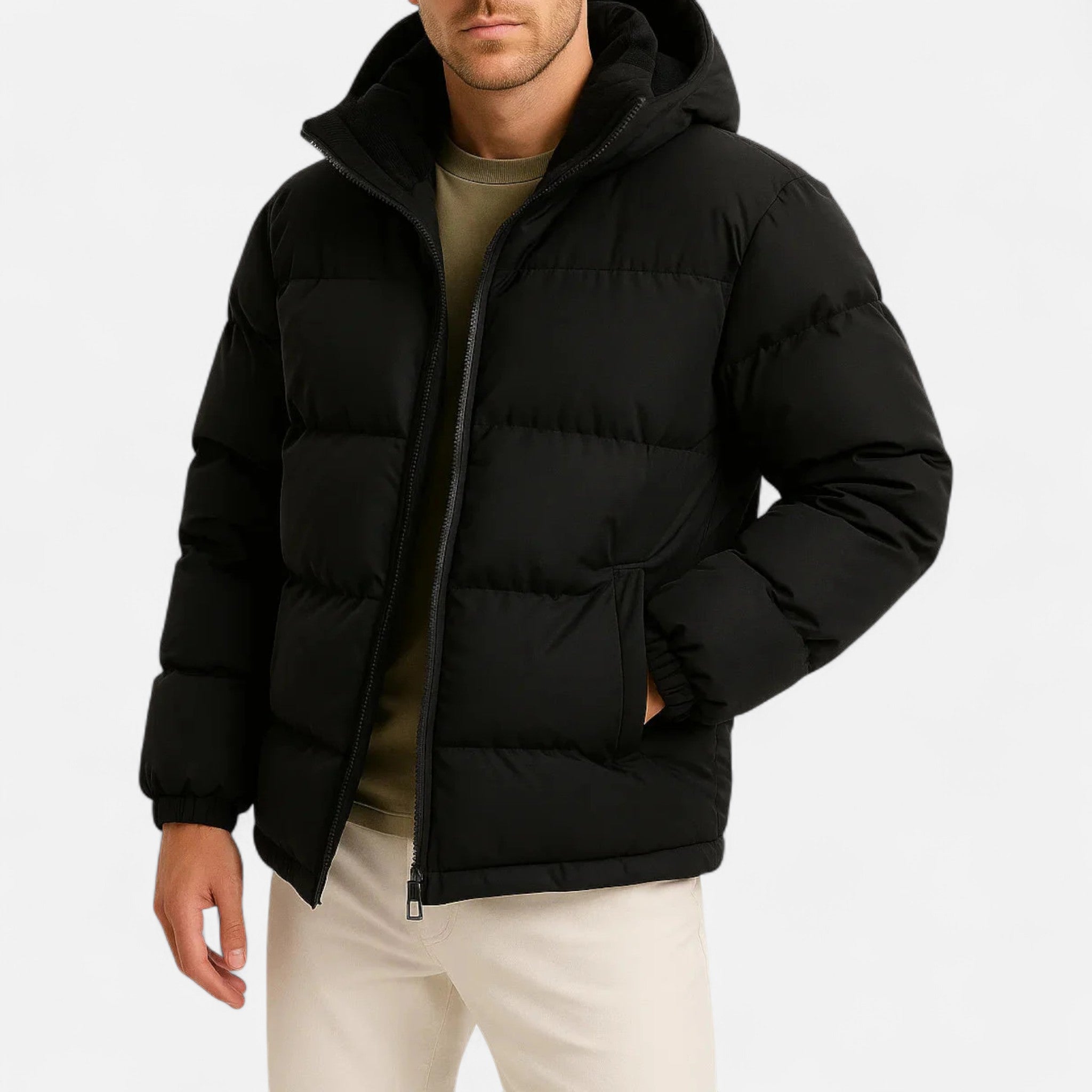 Veroux Mode | Men’s Puffer Jacket – Lightweight Hooded Insulated Elegance