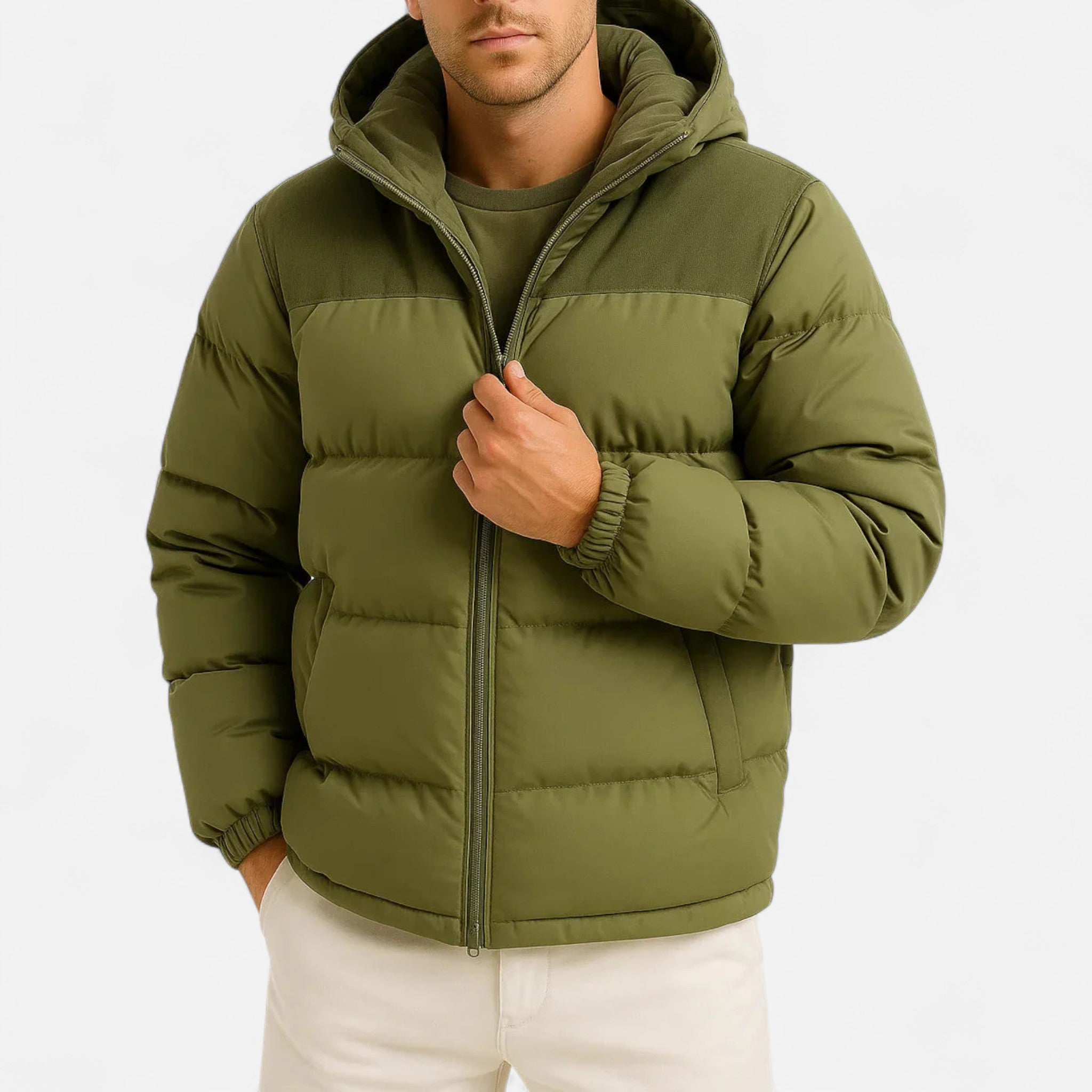 Veroux Mode | Men’s Puffer Jacket – Lightweight Hooded Insulated Elegance
