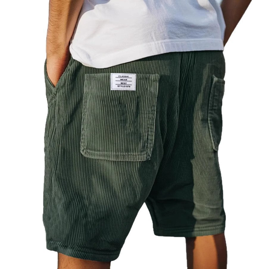 Men's corduroy shorts - relaxed fit urban shorts with elastic waist