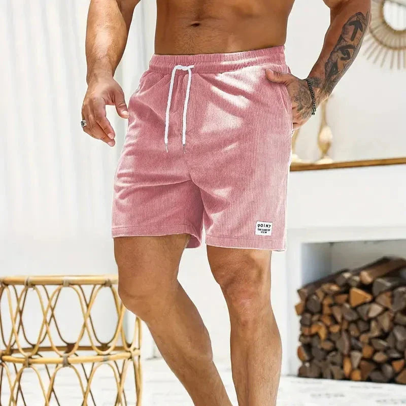 Men's corduroy shorts - knee-length relaxed fit shorts with a drawstring