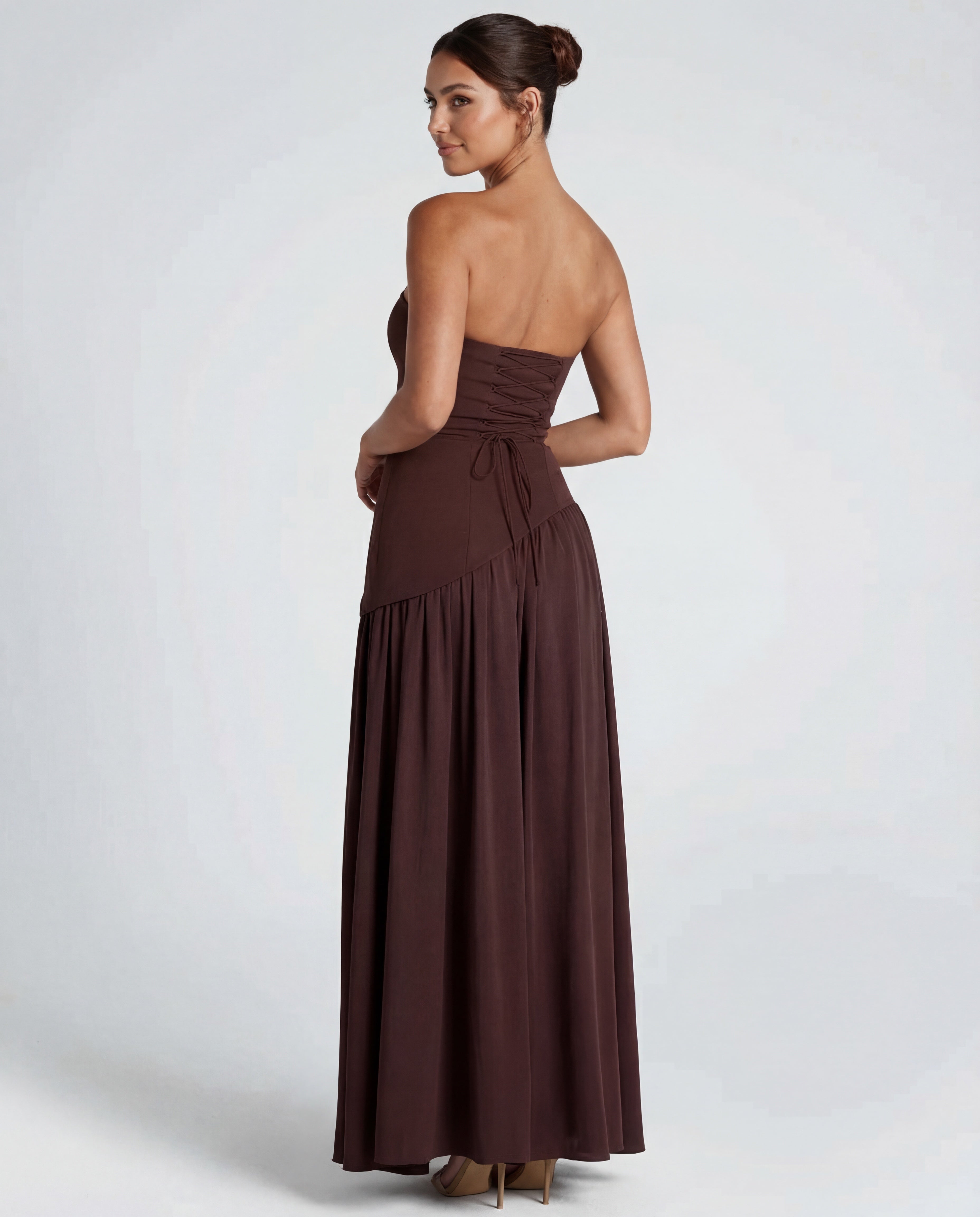 Women's maxi dress - strapless bodice with draped neckline | evening gala