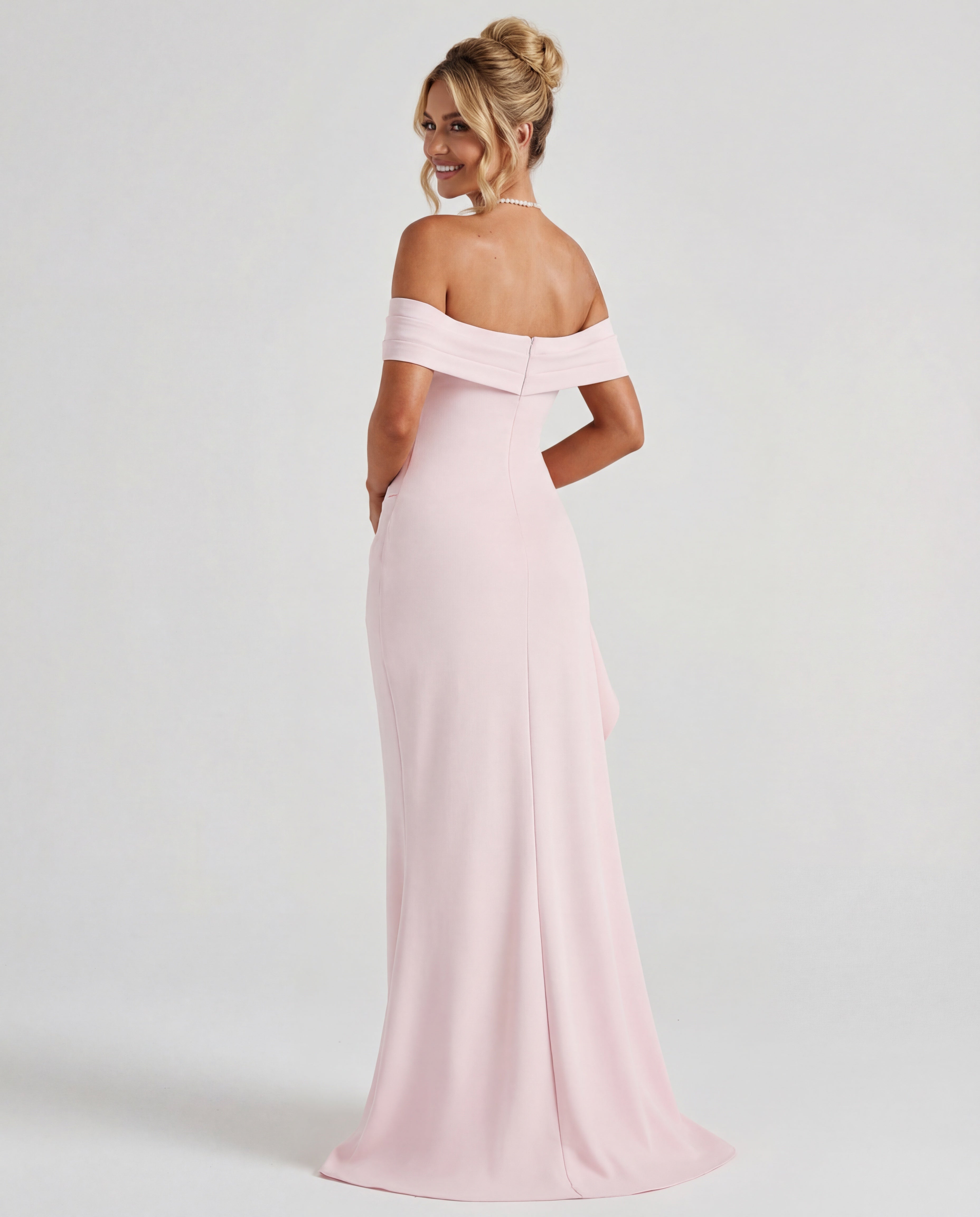 Women's maxi dress - off-shoulder ruched with side slit | gala and formal