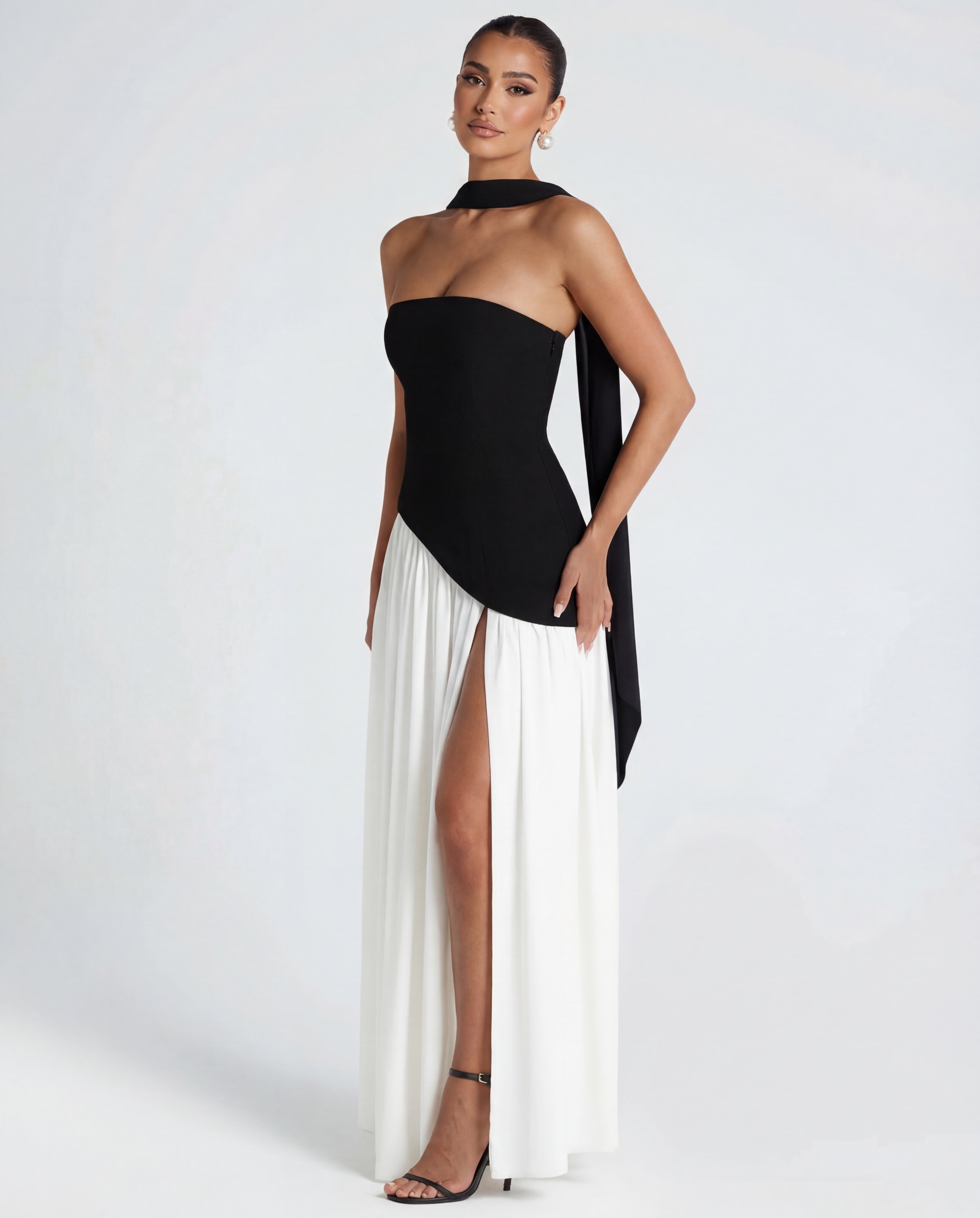 Women's maxi dress - strapless bodice with draped neckline | evening gala