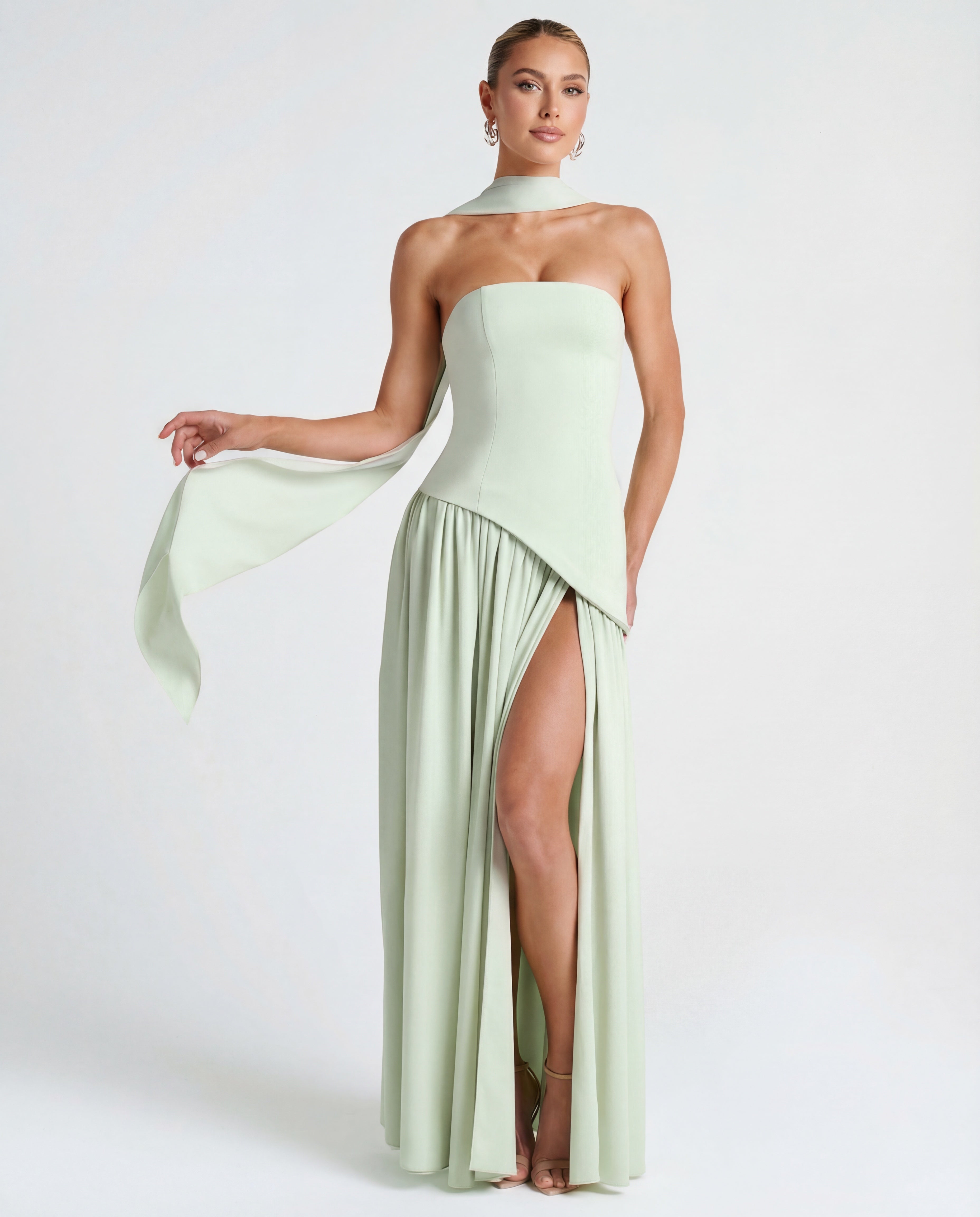 Women's maxi dress - strapless bodice with draped neckline | evening gala