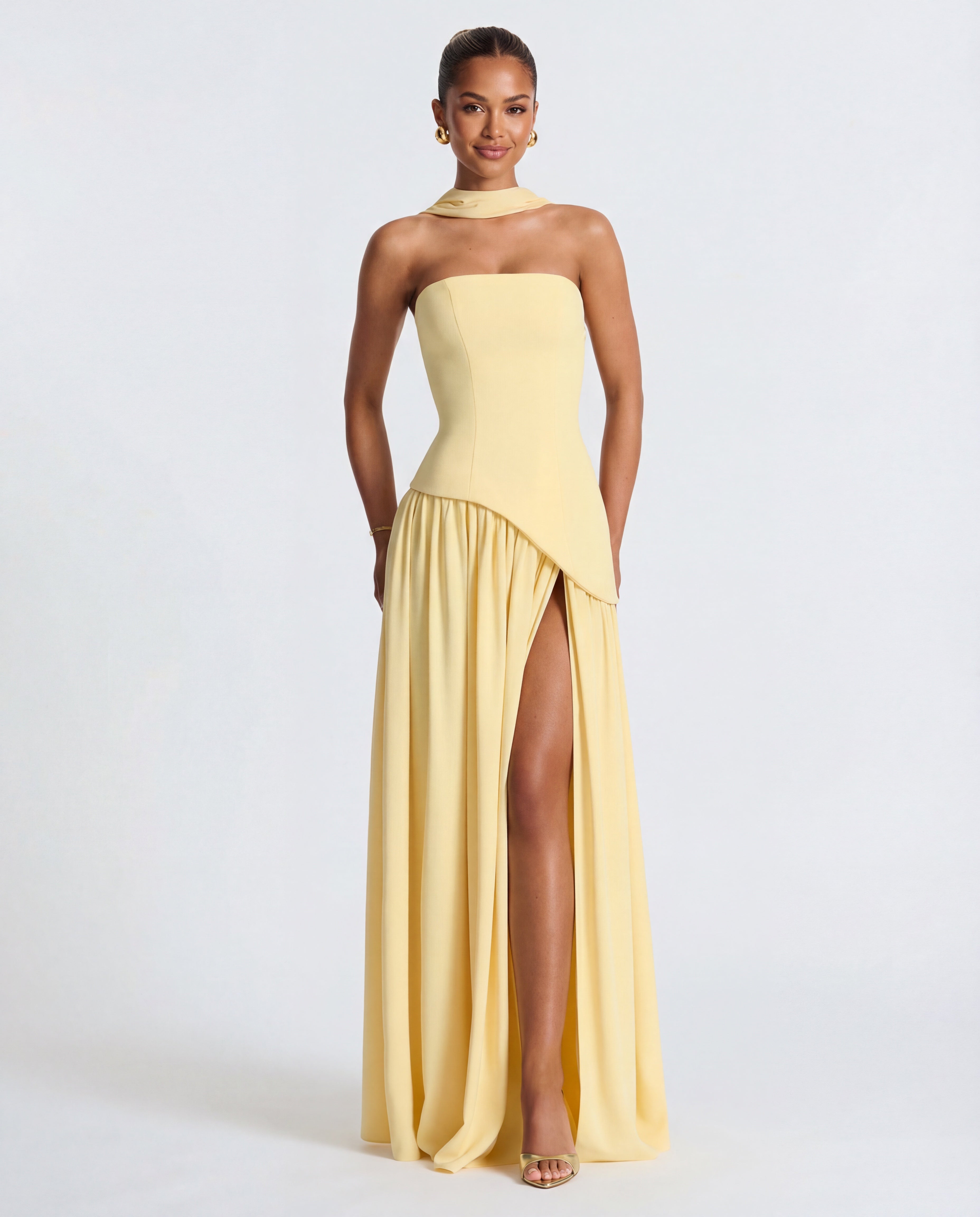 Women's maxi dress - strapless bodice with draped neckline | evening gala