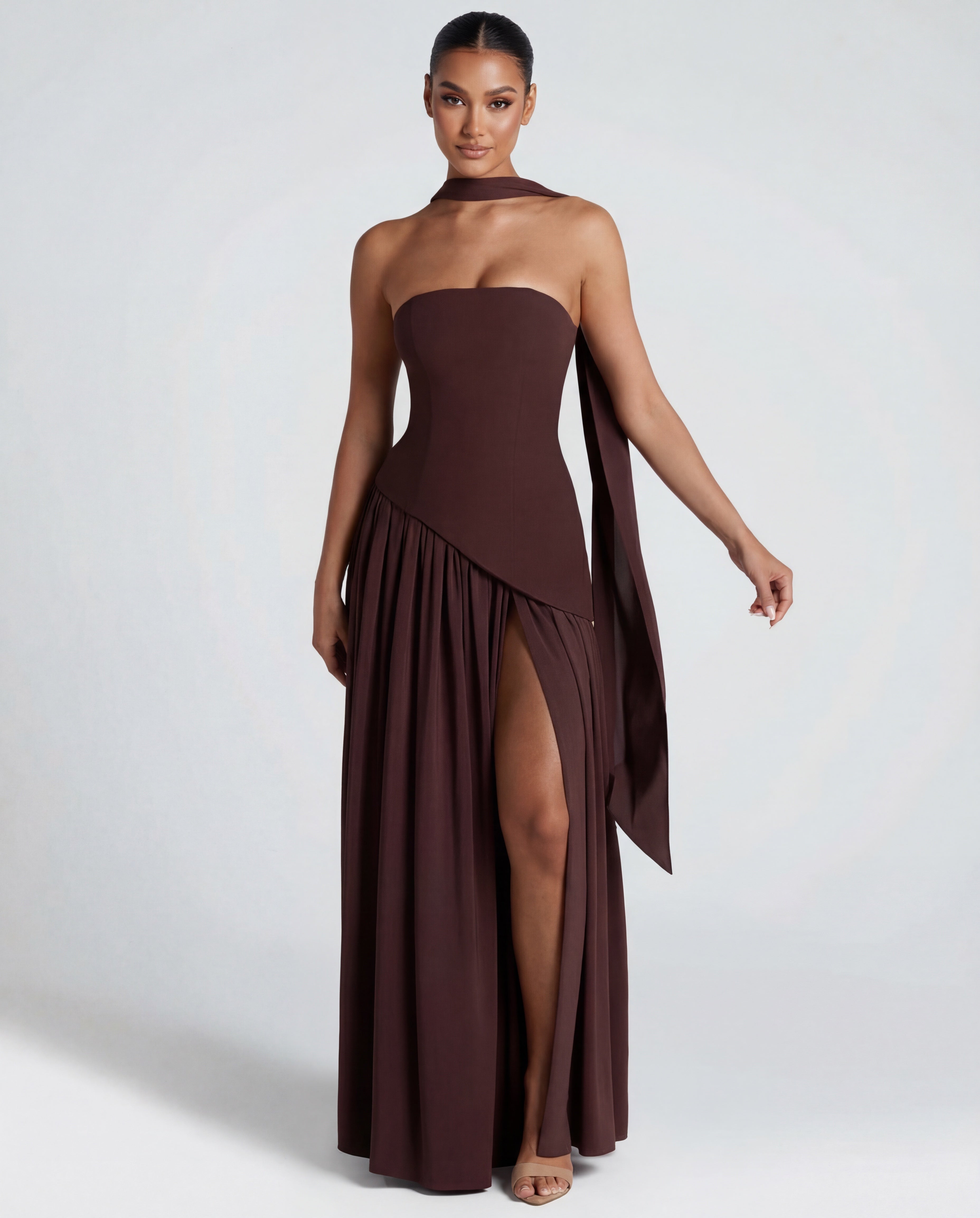 Women's maxi dress - strapless bodice with draped neckline | evening gala