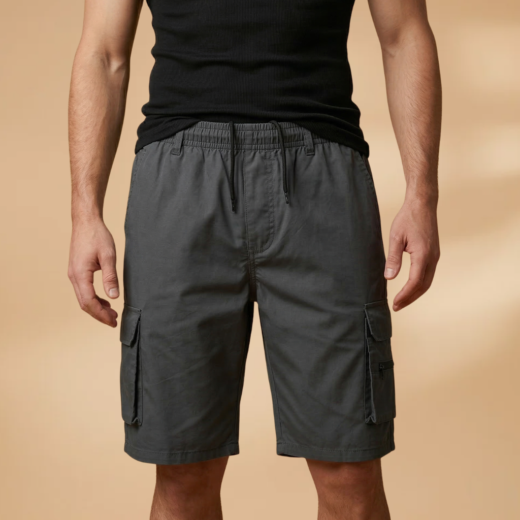 Men's cargo shorts - knee-length elastic drawstring shorts for warm weather