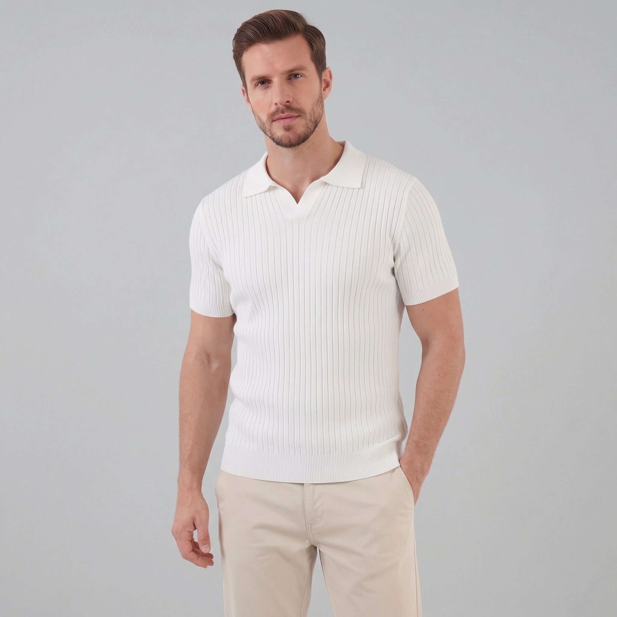 Men's ribbed V-neck polo | breathable mesh for daily wear