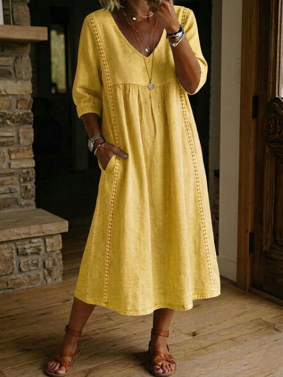 Women's midi dress V-neck relaxed fit casual