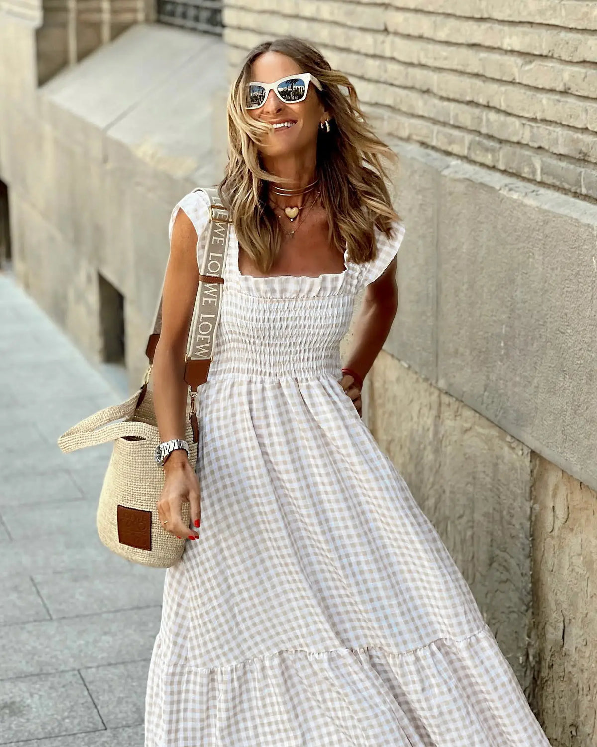 Plaid Smocked Maxi Summer Dress