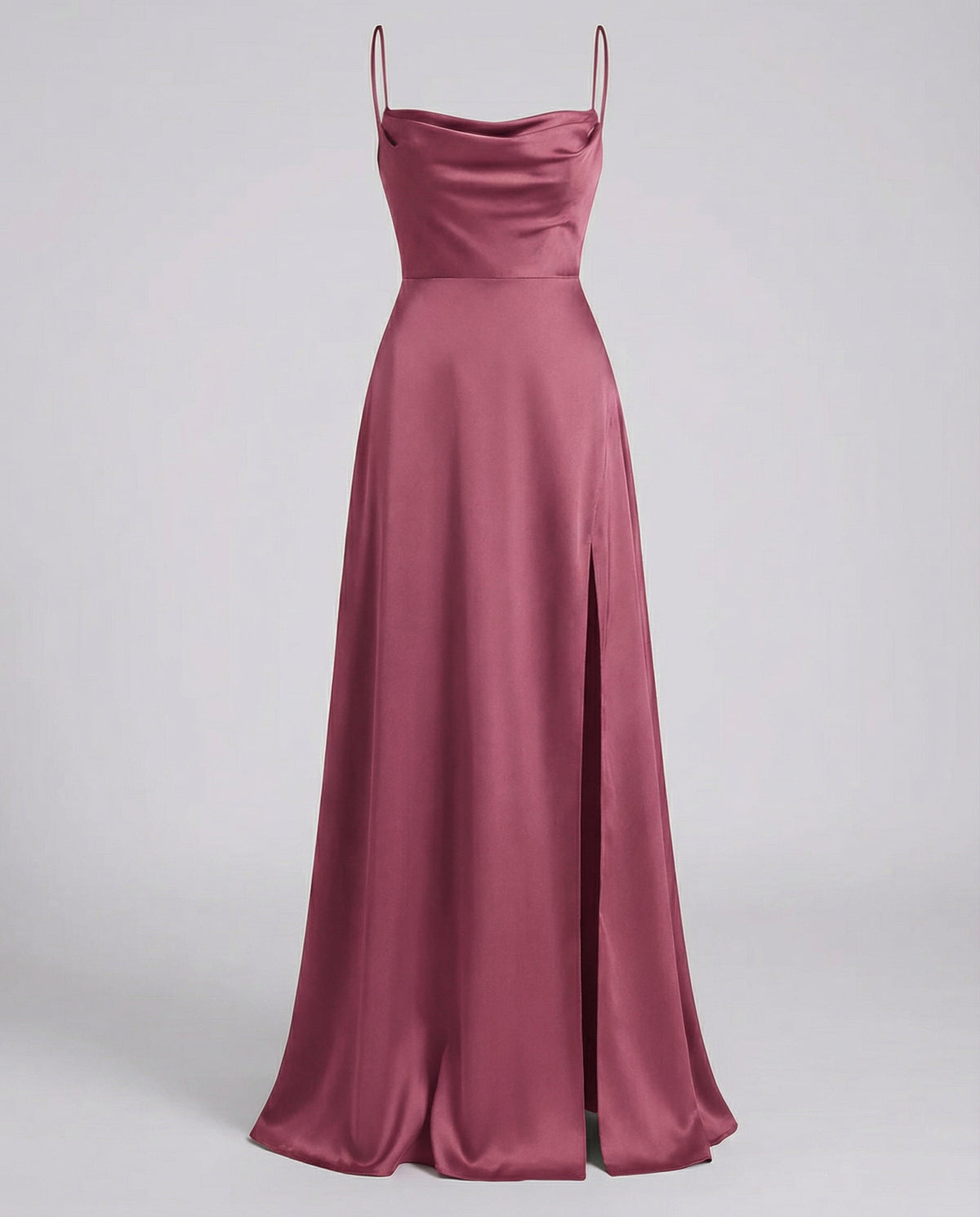 Women's silk maxi dress - draped cowl neck with side slit - formal party