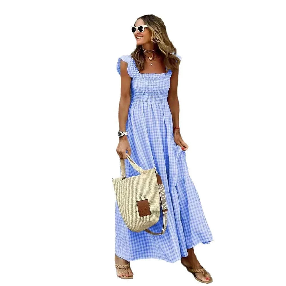 Plaid Smocked Maxi Summer Dress