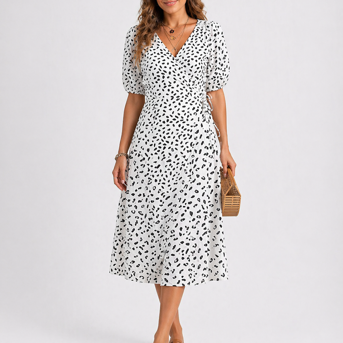 Abstract Print Wrap Midi Dress