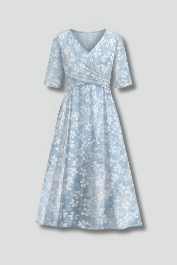 Women's midi dress - short sleeve regular fit V-neck dress with pockets | home