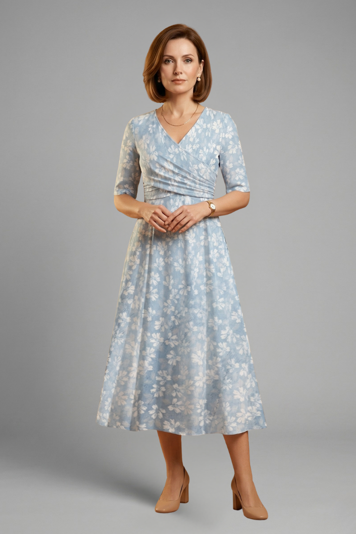 Women's midi dress - short sleeve regular fit V-neck dress with pockets | home