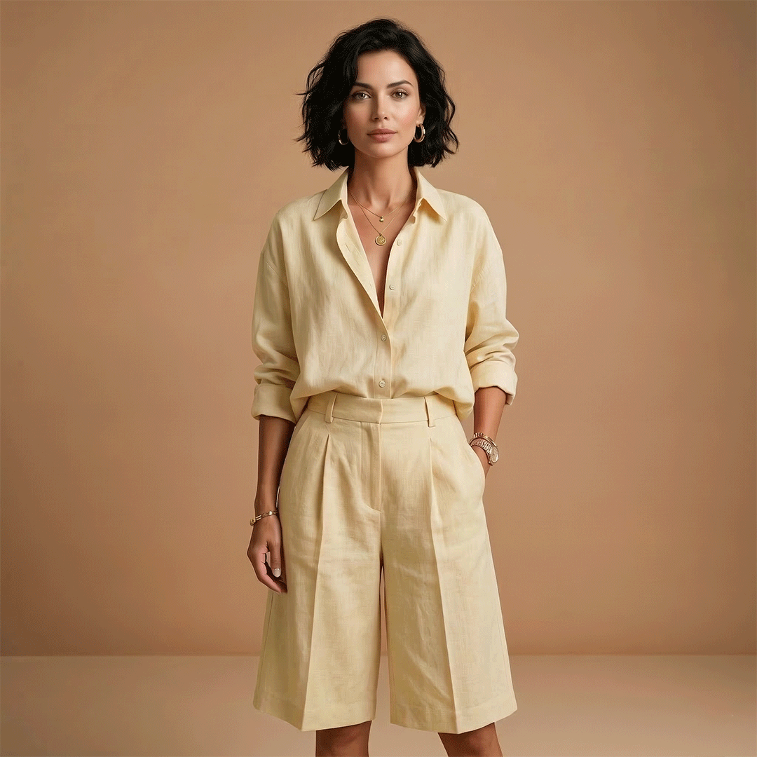 Women's shirt and shorts set - high-waisted pleated coordinates | daily