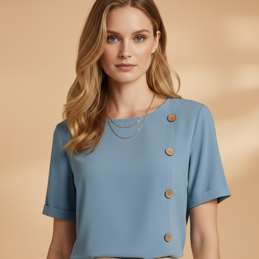 Women's short-sleeve blouse - loose shirt with decorative side buttons | daily