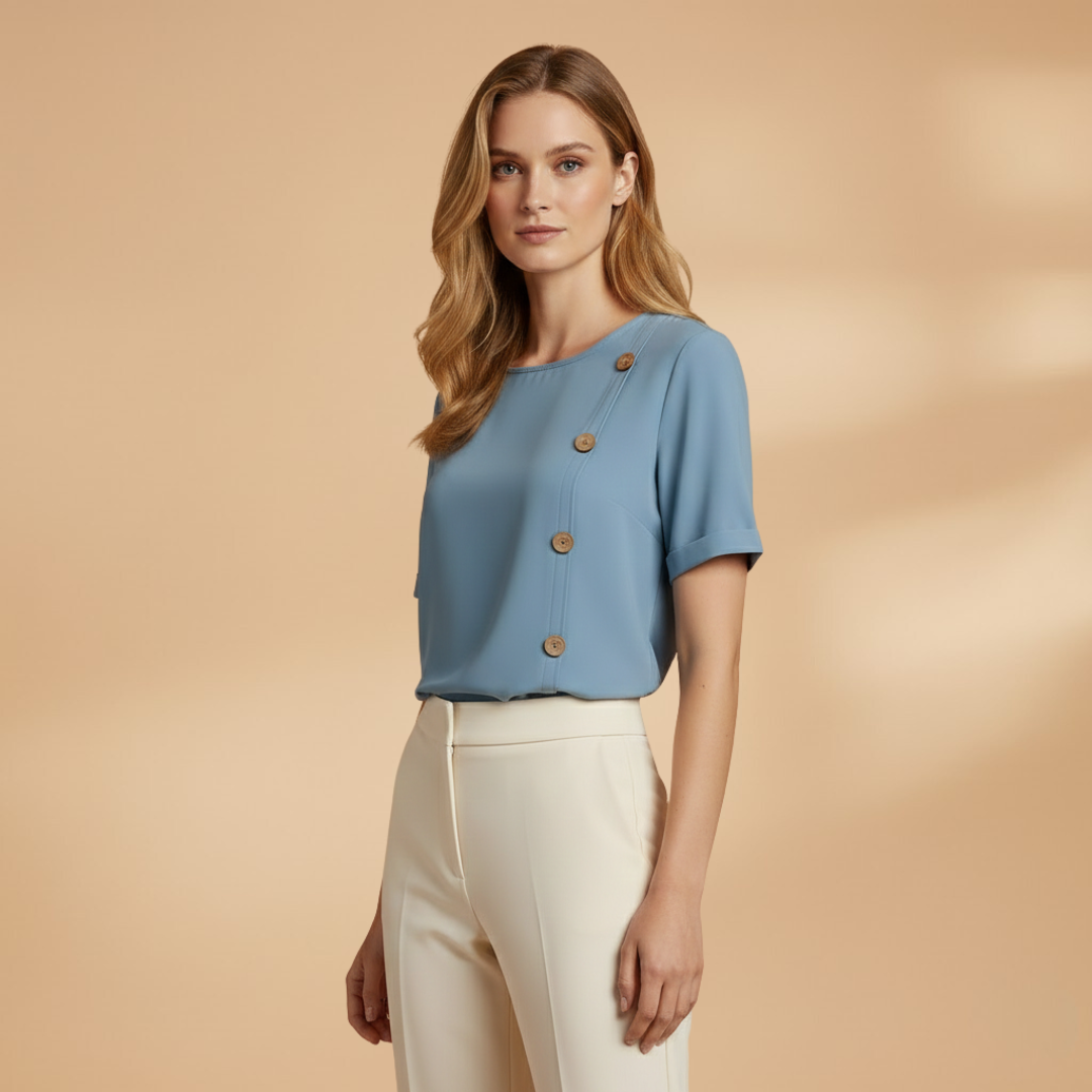 Women's short-sleeve blouse - loose shirt with decorative side buttons | daily