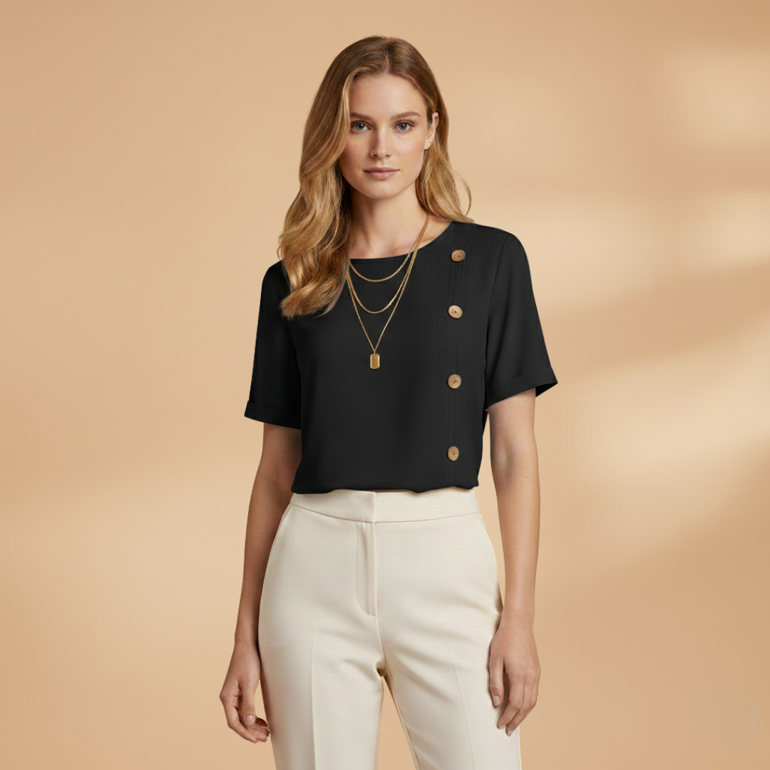 Women's short-sleeve blouse - loose shirt with decorative side buttons | daily