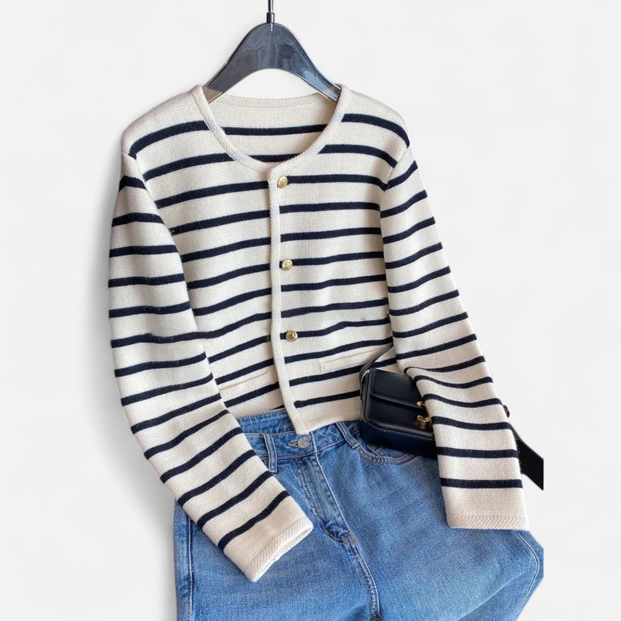 Veroux Mode | Women’s Cardigan – Striped Knit O-Neck Elegance