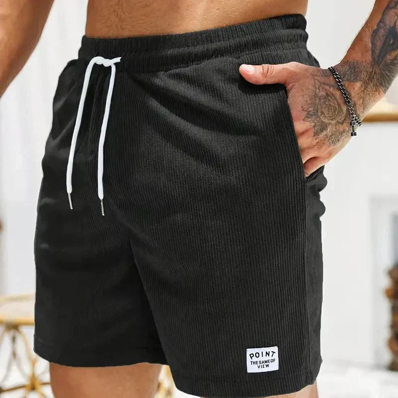Men's corduroy shorts - knee-length relaxed fit shorts with a drawstring
