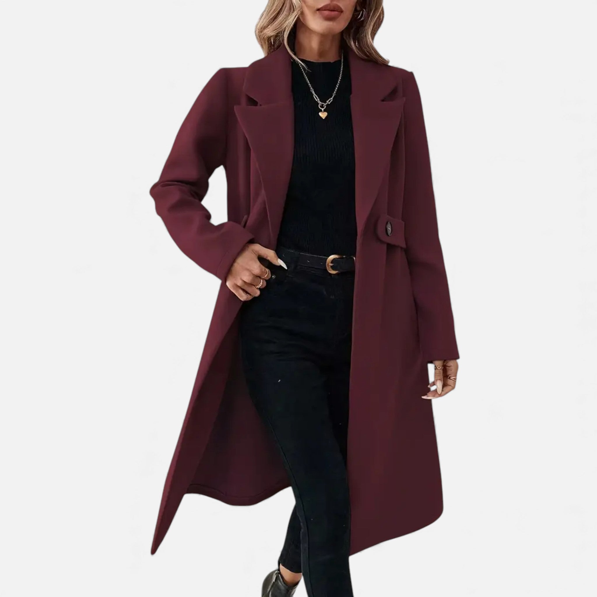 Veroux Mode | Women’s Tweed Coat – Long Belted Elegance