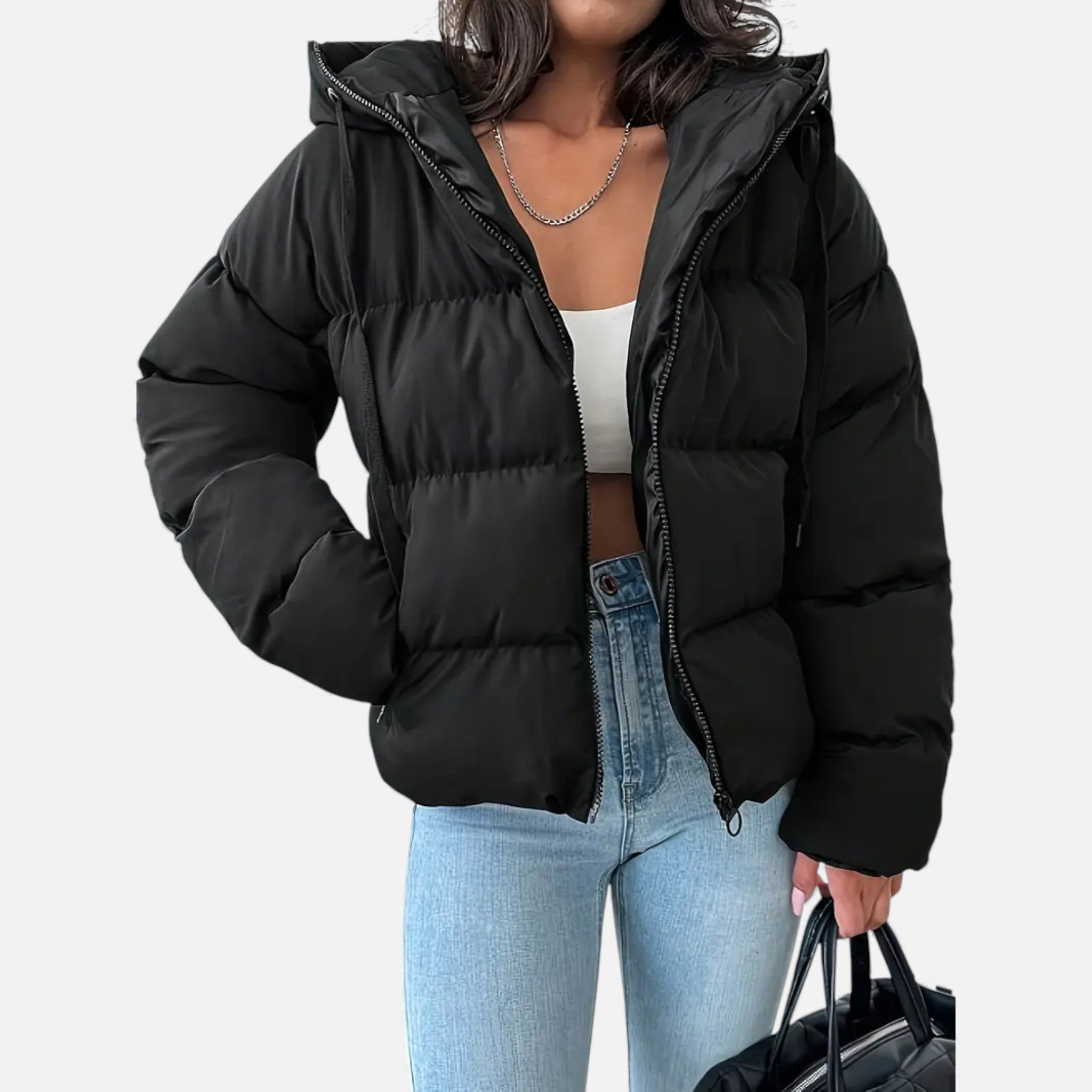 Veroux Mode | Women’s Hooded Jacket – Black Winter Essential