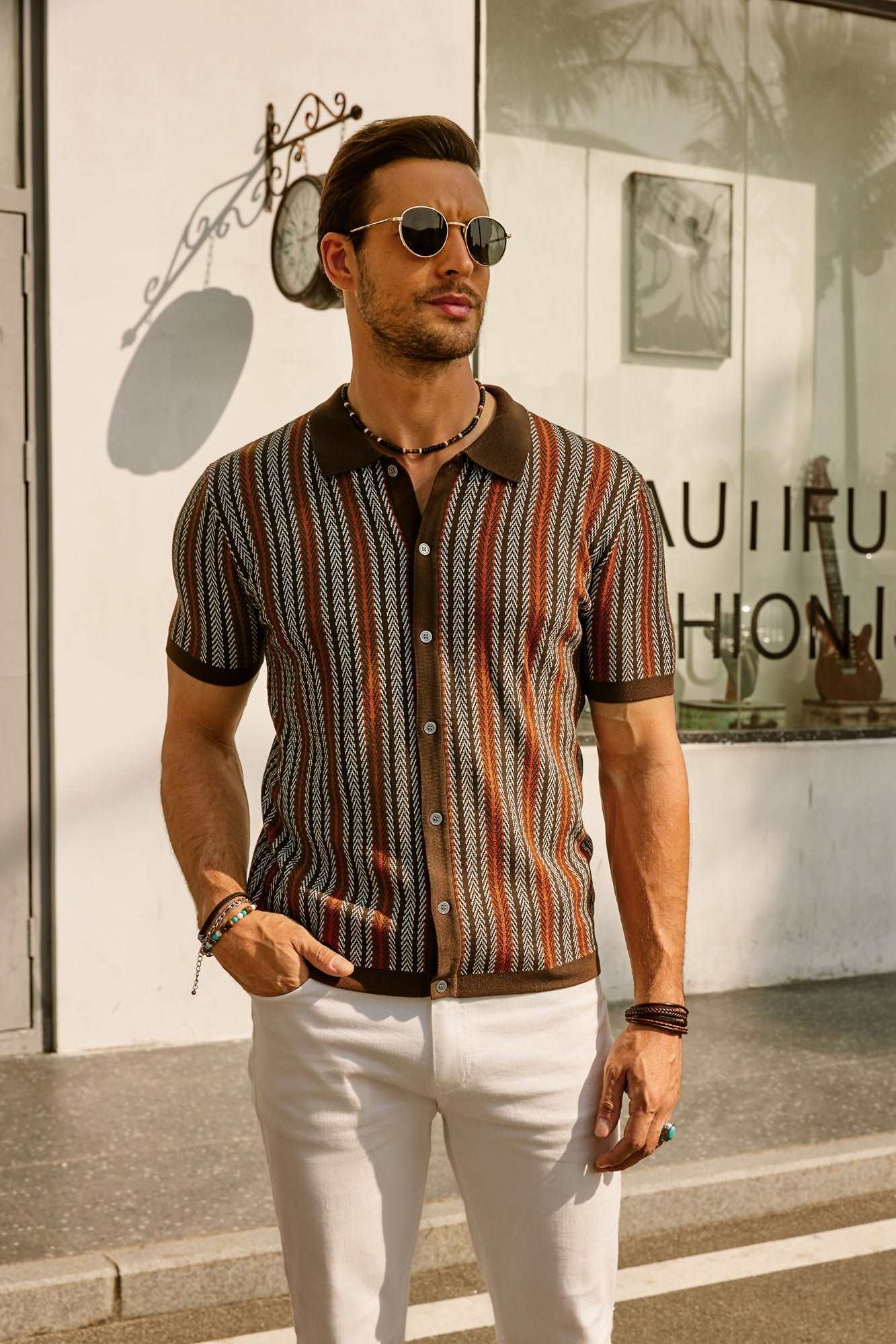 Men's Short Sleeve Striped Polo