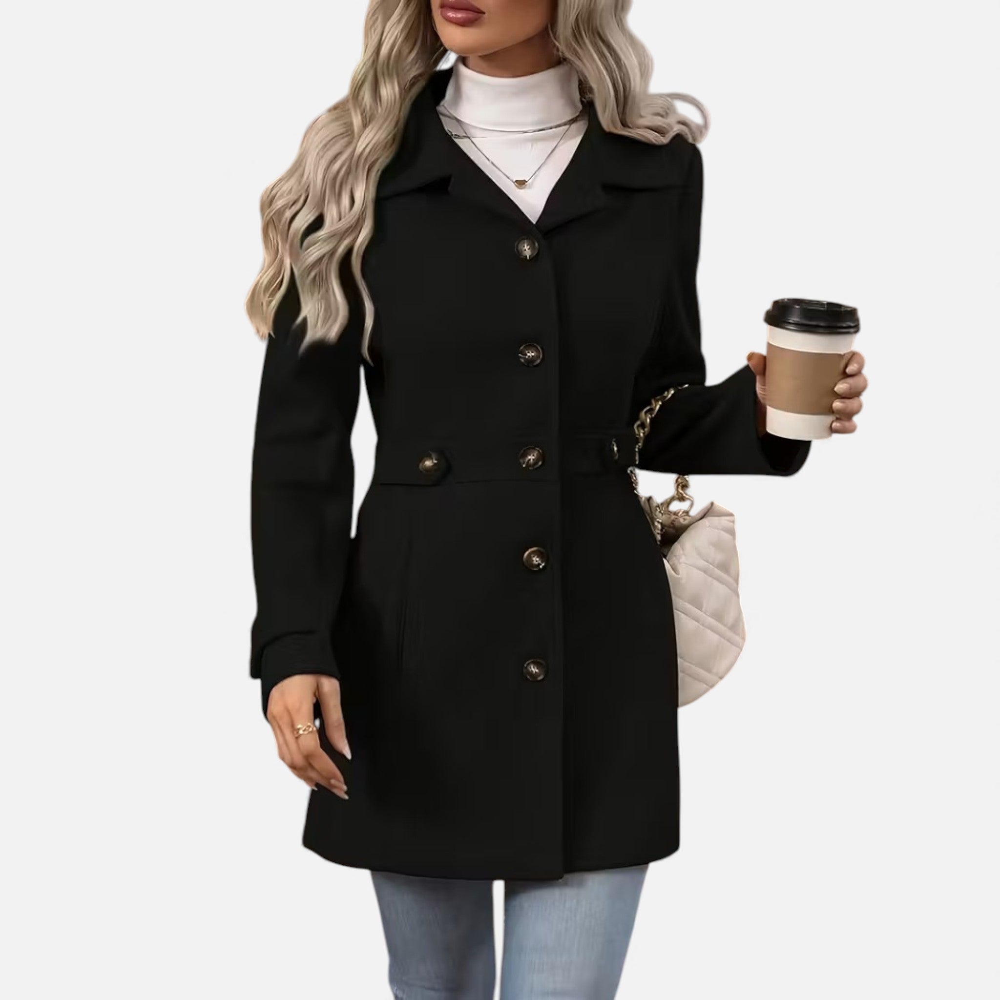 Veroux Mode | Women’s Classic Tweed Waist-Cinched Coat