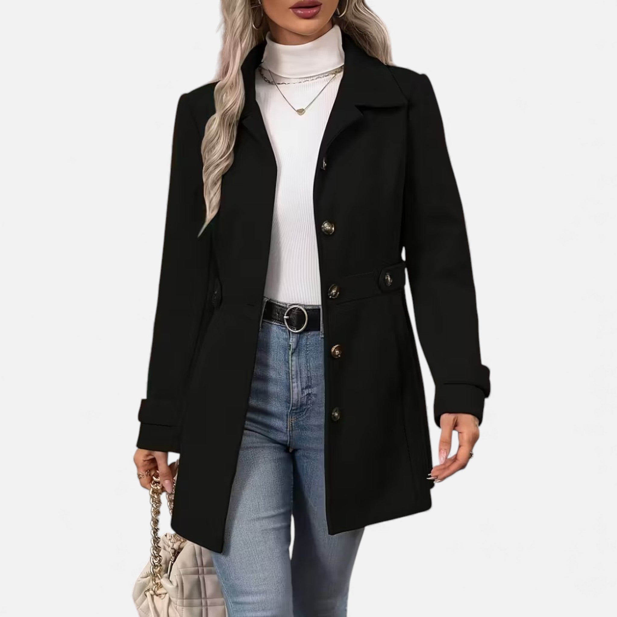 Veroux Mode | Women’s Classic Tweed Waist-Cinched Coat