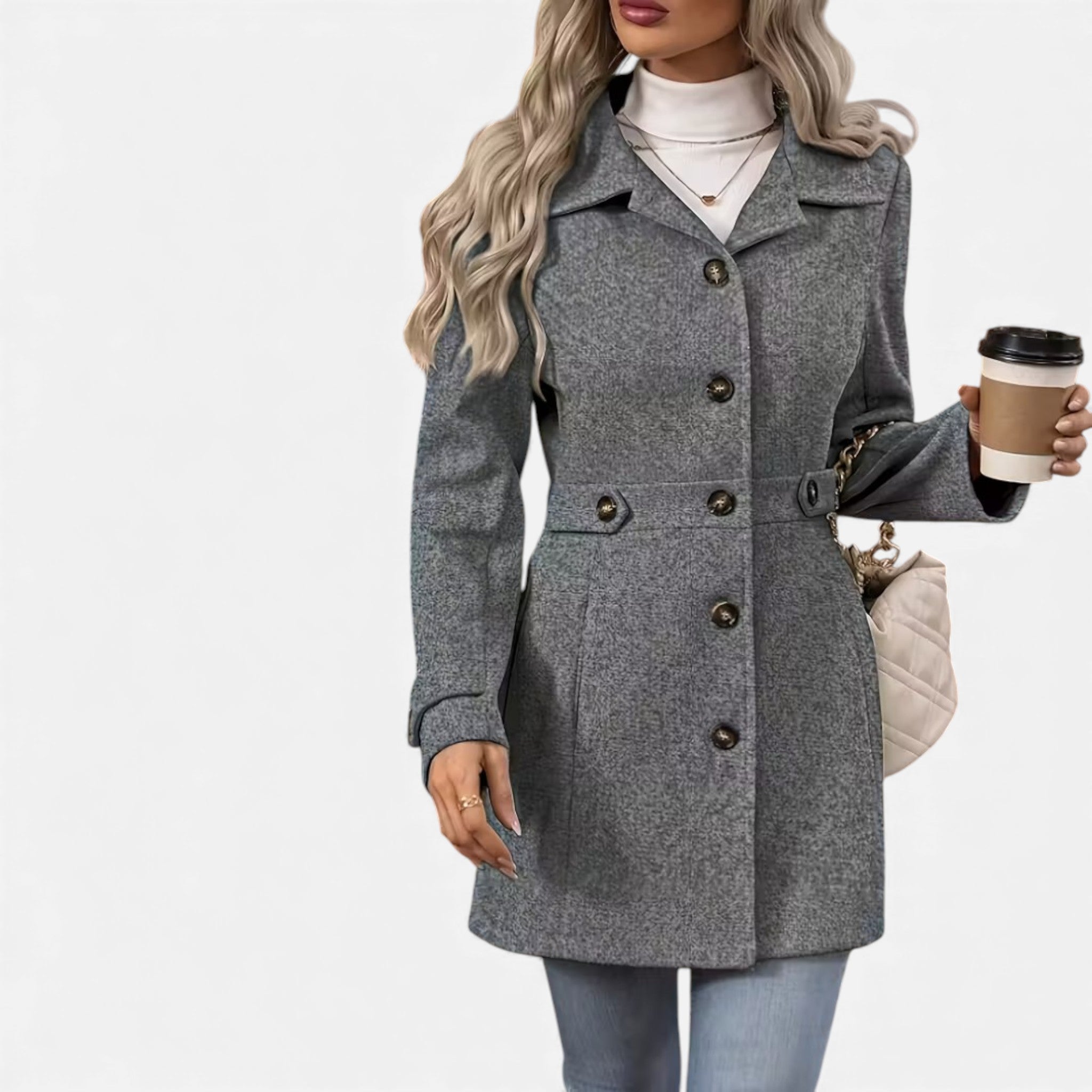 Veroux Mode | Women’s Classic Tweed Waist-Cinched Coat