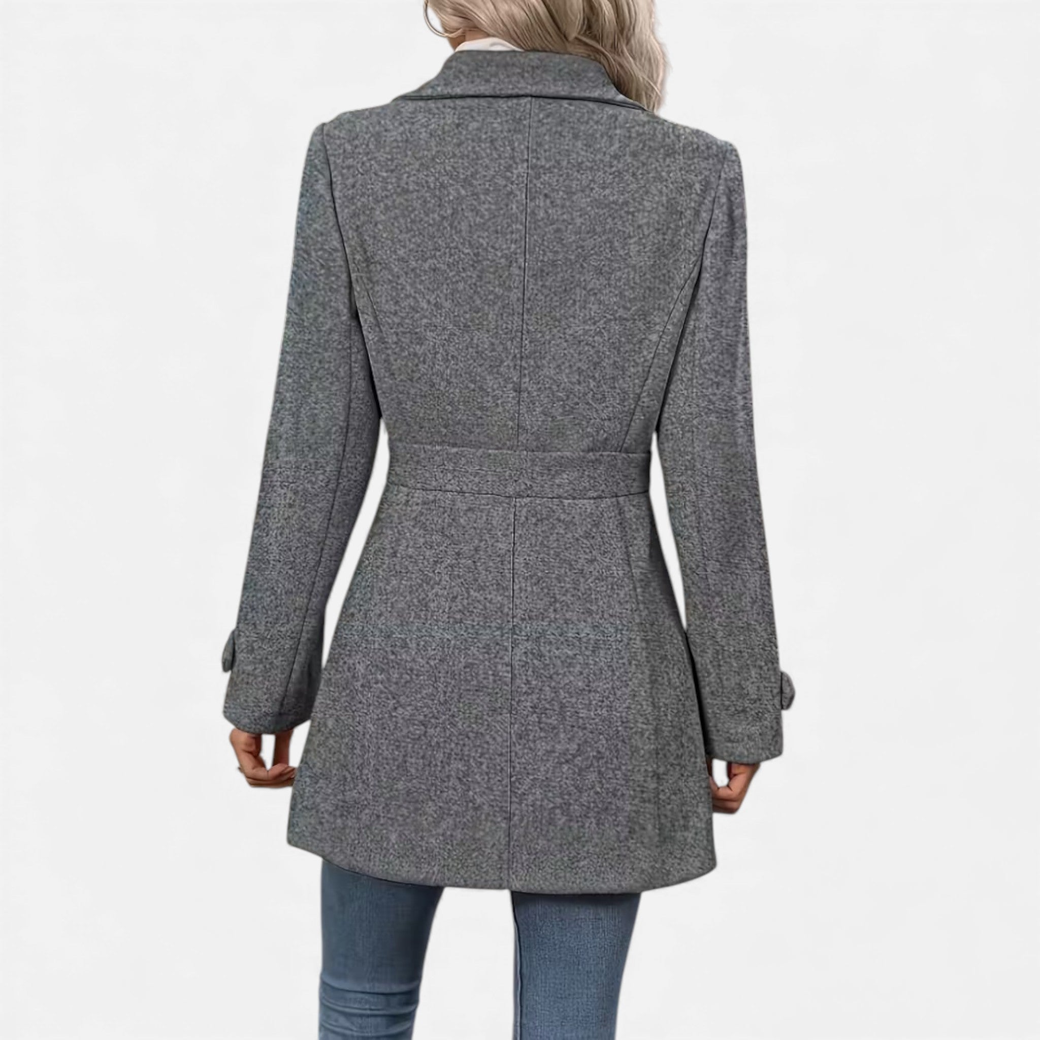 Veroux Mode | Women’s Classic Tweed Waist-Cinched Coat