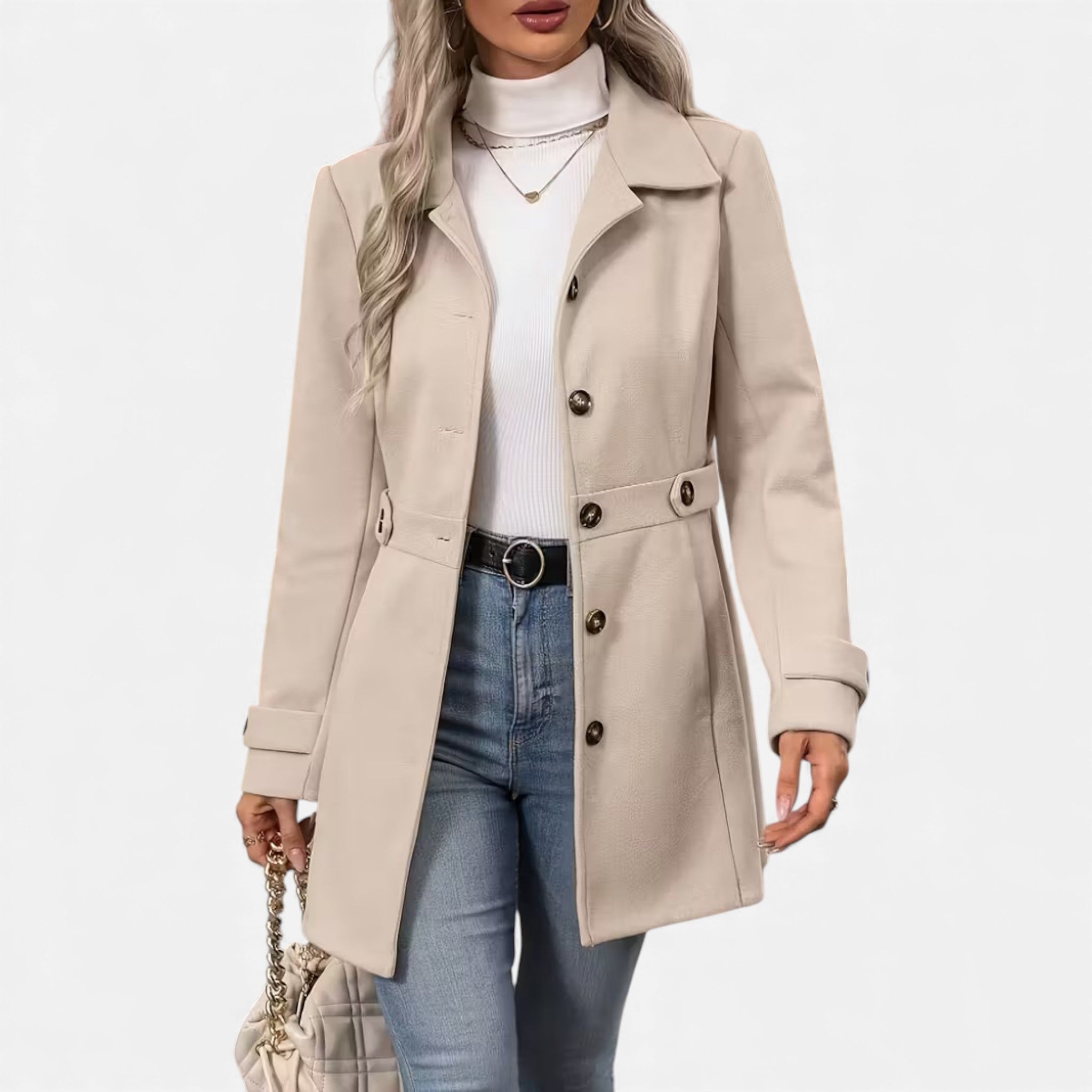 Veroux Mode | Women’s Classic Tweed Waist-Cinched Coat