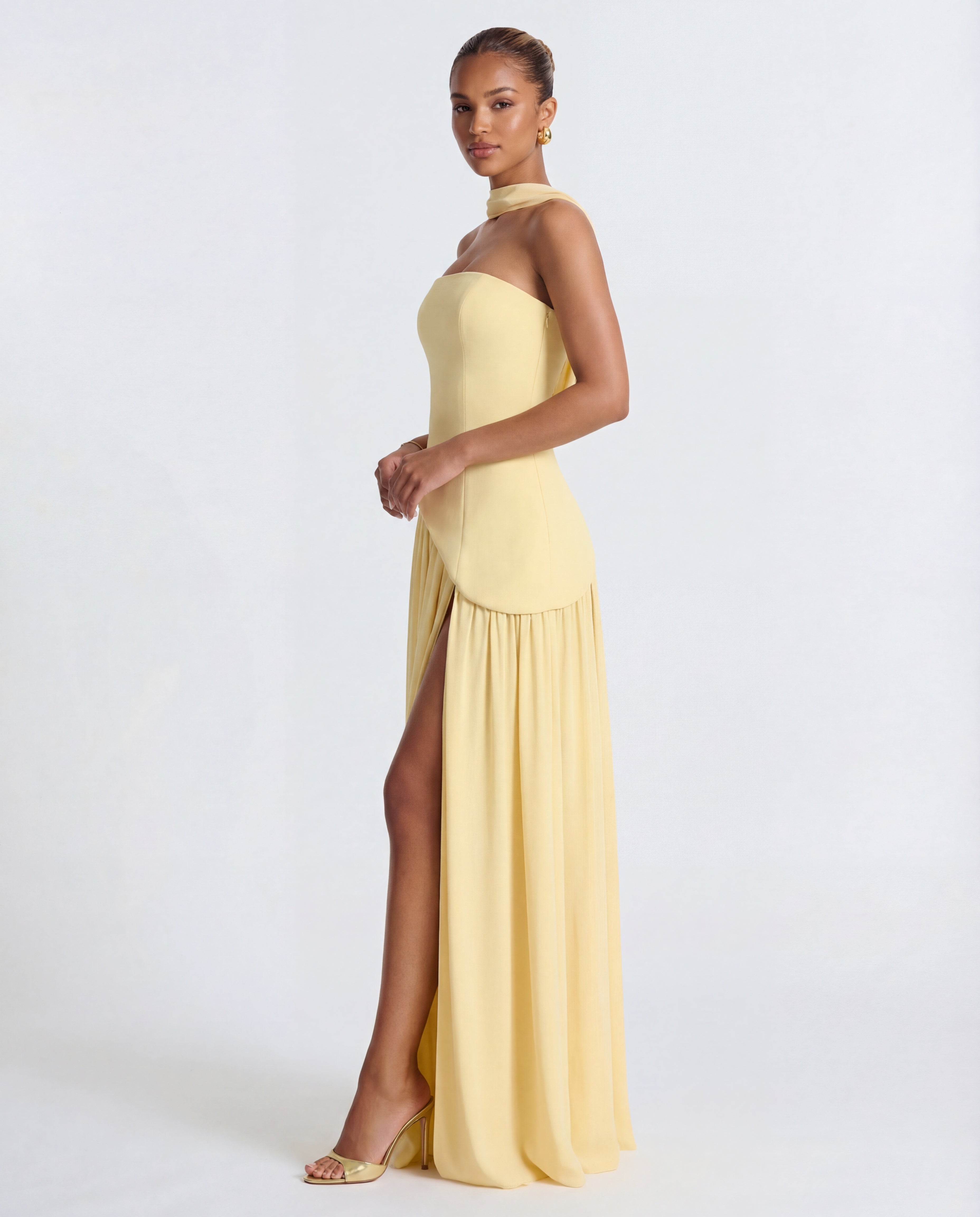 Women's maxi dress - strapless bodice with draped neckline | evening gala